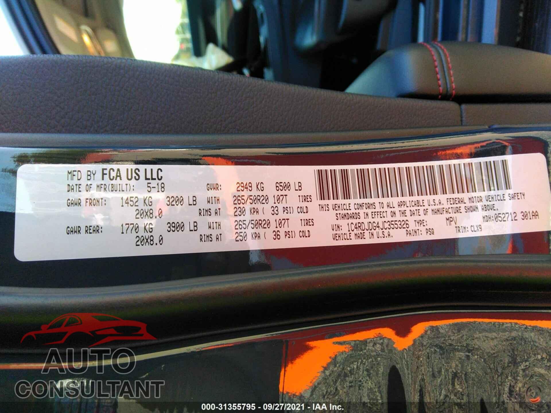DODGE DURANGO 2018 - 1C4RDJDG4JC355326