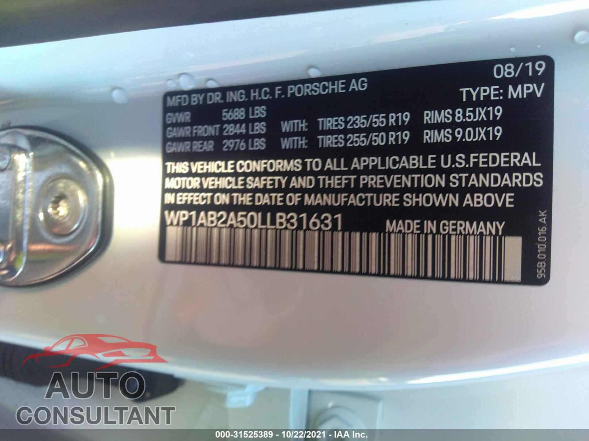PORSCHE MACAN 2020 - WP1AB2A50LLB31631