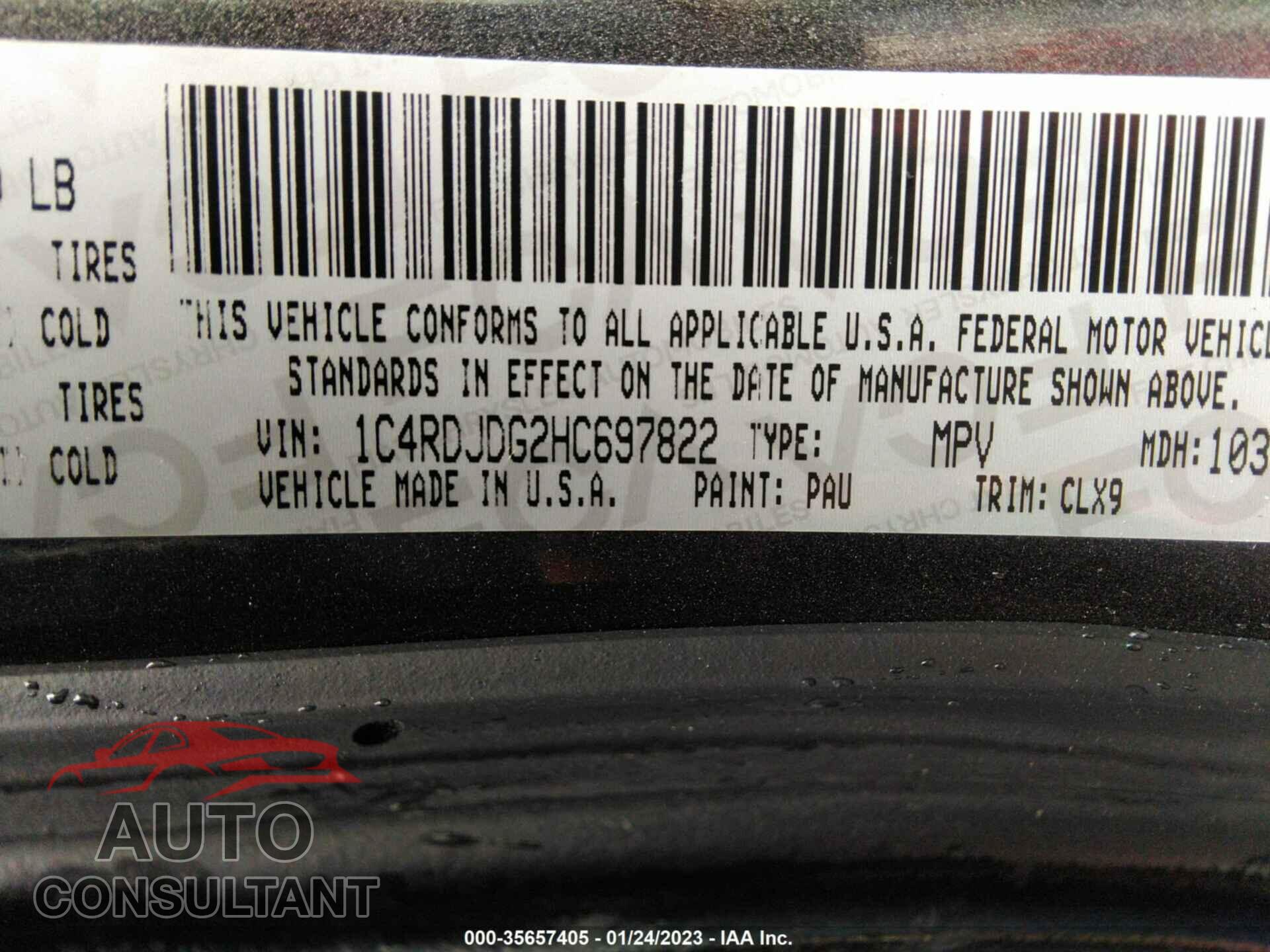 DODGE DURANGO 2017 - 1C4RDJDG2HC697822