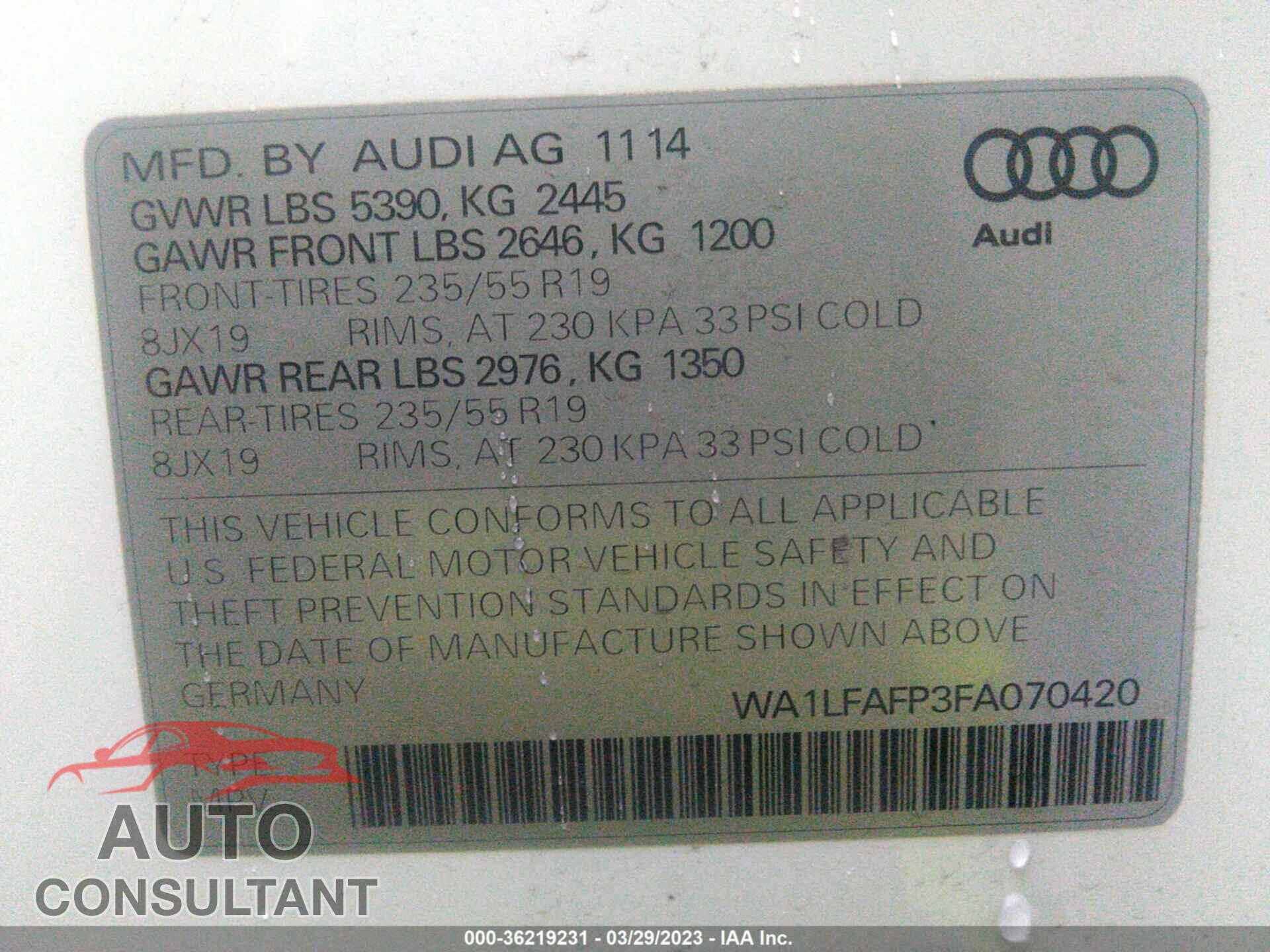 AUDI Q5 2015 - WA1LFAFP3FA070420