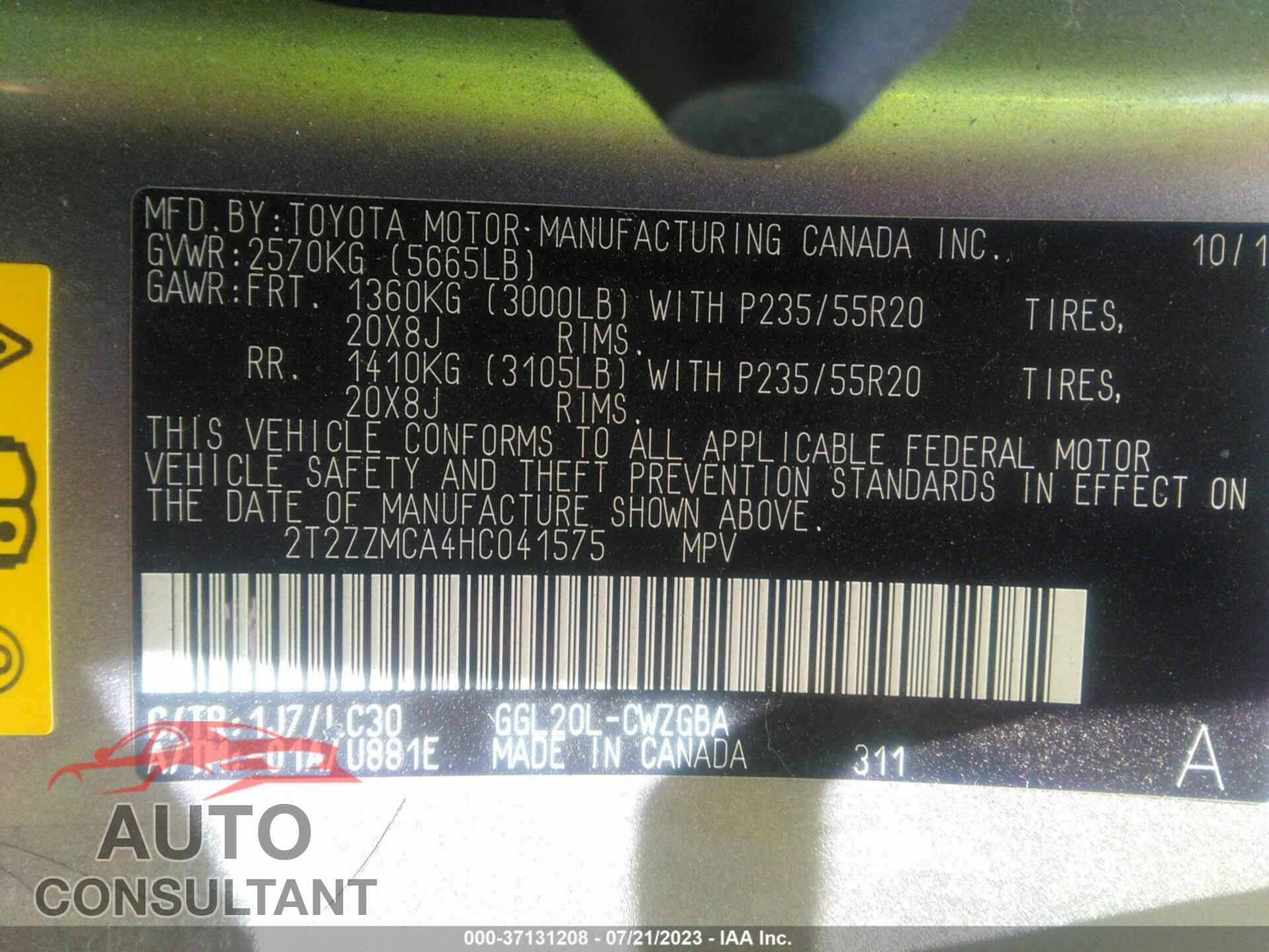 LEXUS RX 2017 - 2T2ZZMCA4HC041575
