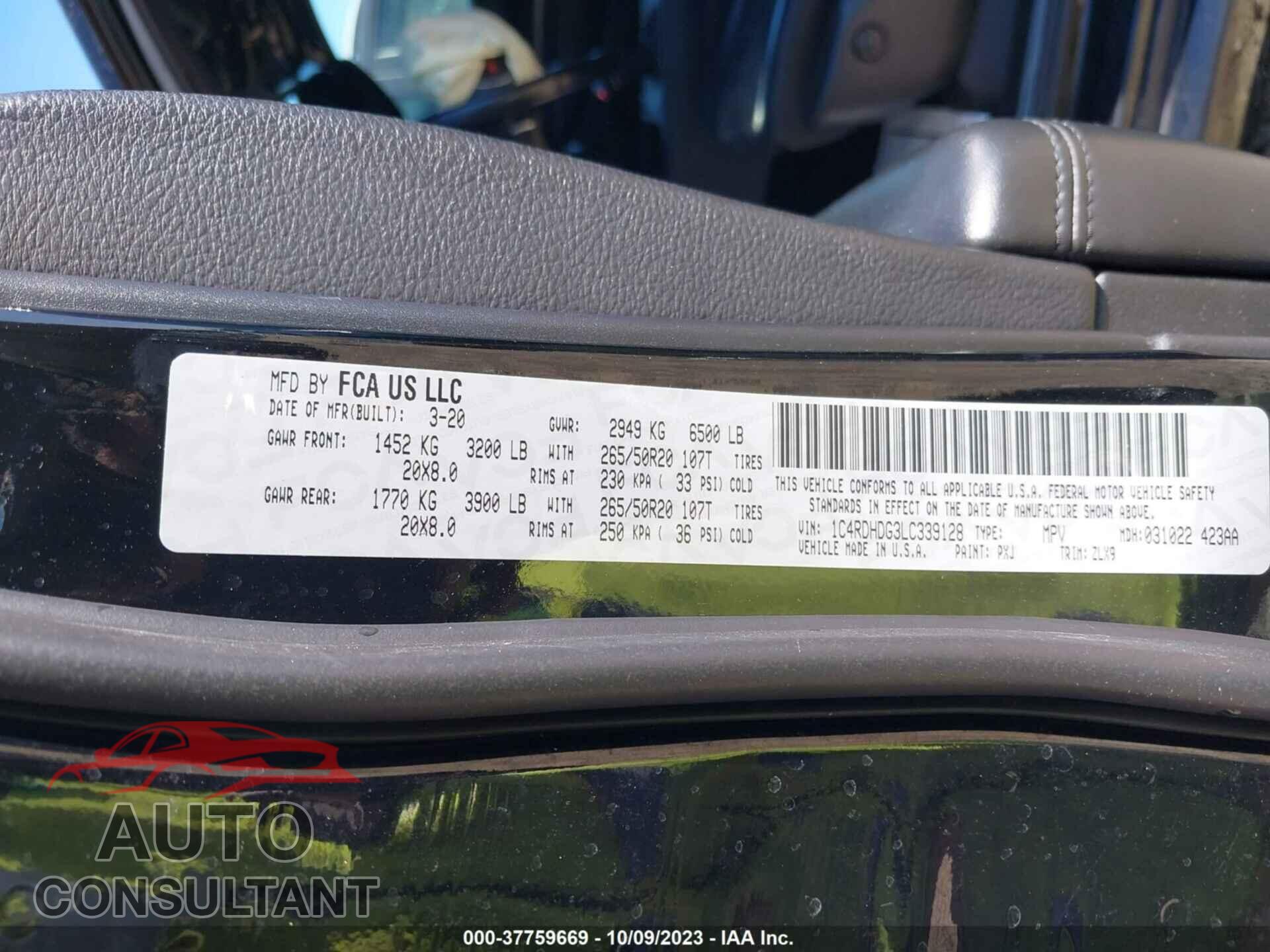 DODGE DURANGO 2020 - 1C4RDHDG3LC339128