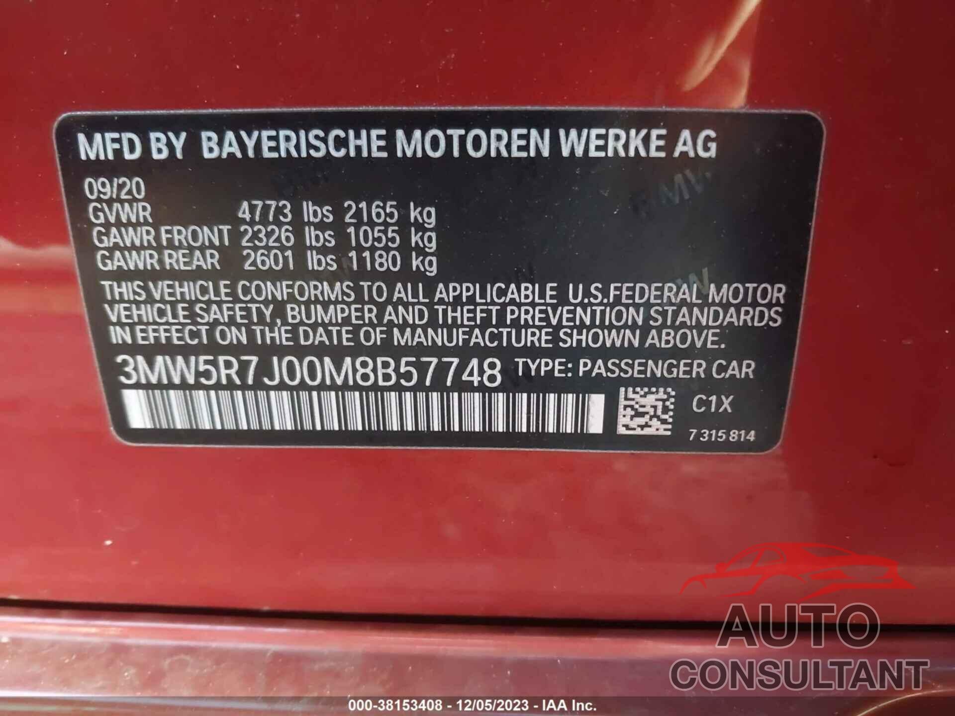 BMW 330I 2021 - 3MW5R7J00M8B57748