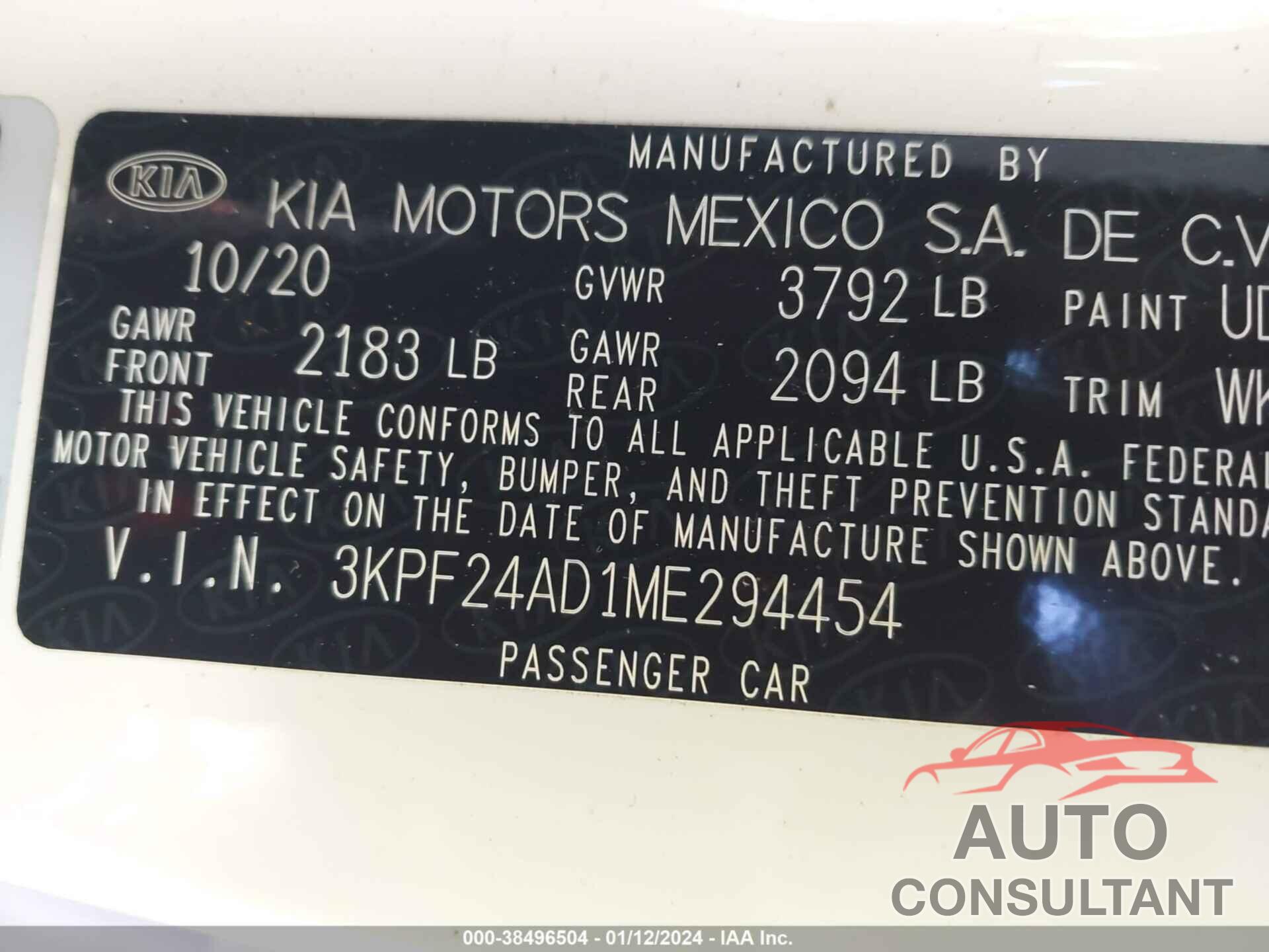 KIA FORTE 2021 - 3KPF24AD1ME294454