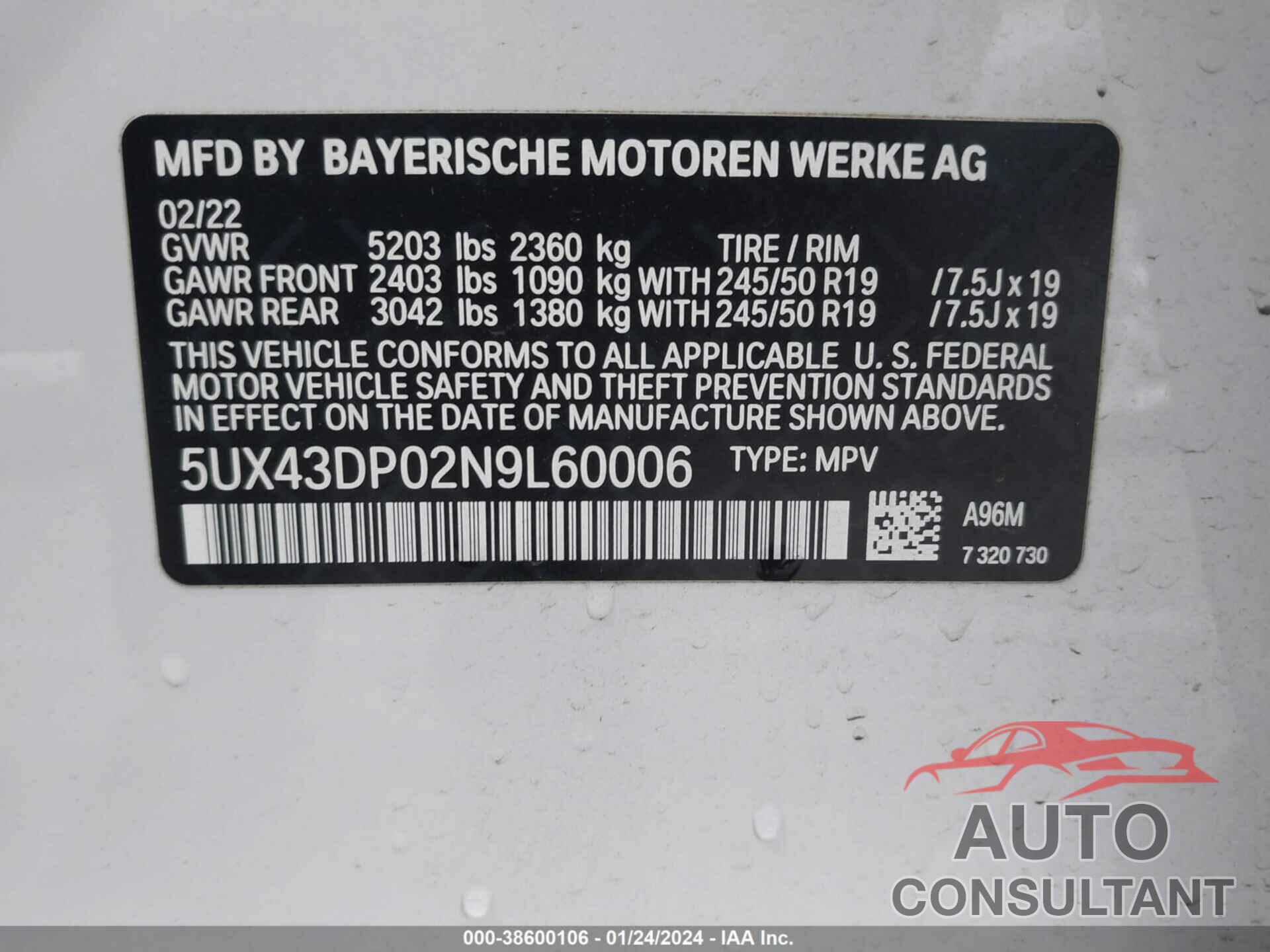 BMW X3 2022 - 5UX43DP02N9L60006