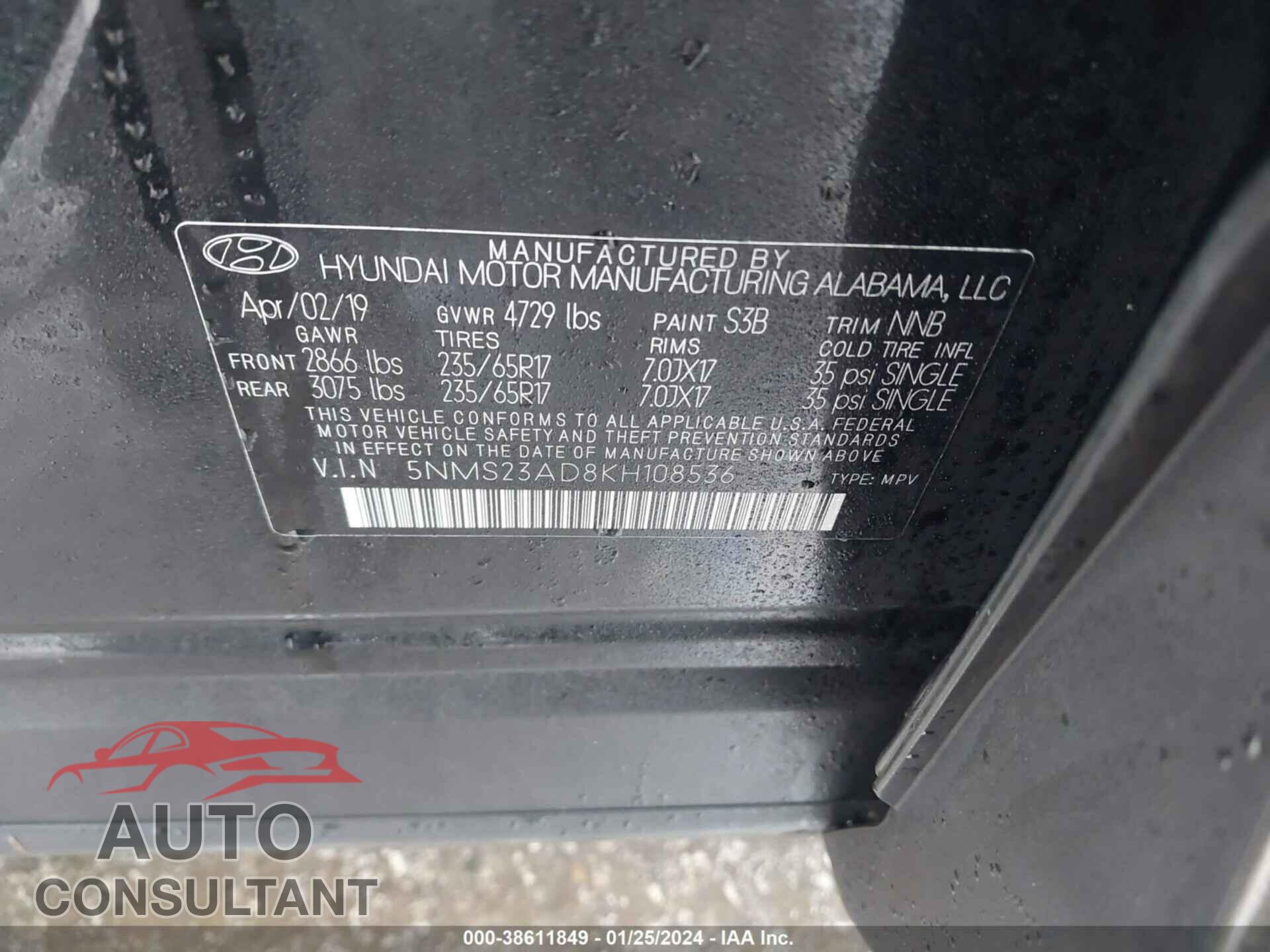 HYUNDAI SANTA FE 2019 - 5NMS23AD8KH108536