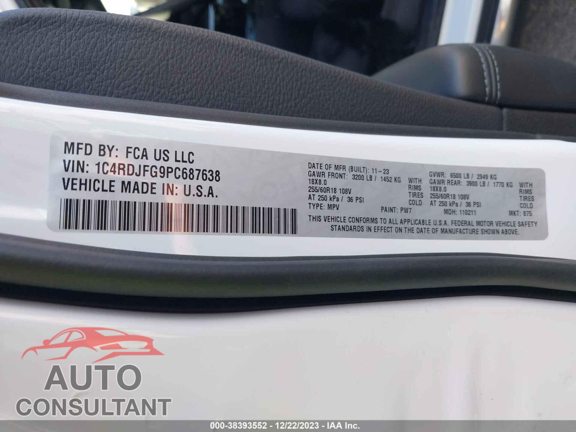 DODGE DURANGO 2023 - 1C4RDJFG9PC687638