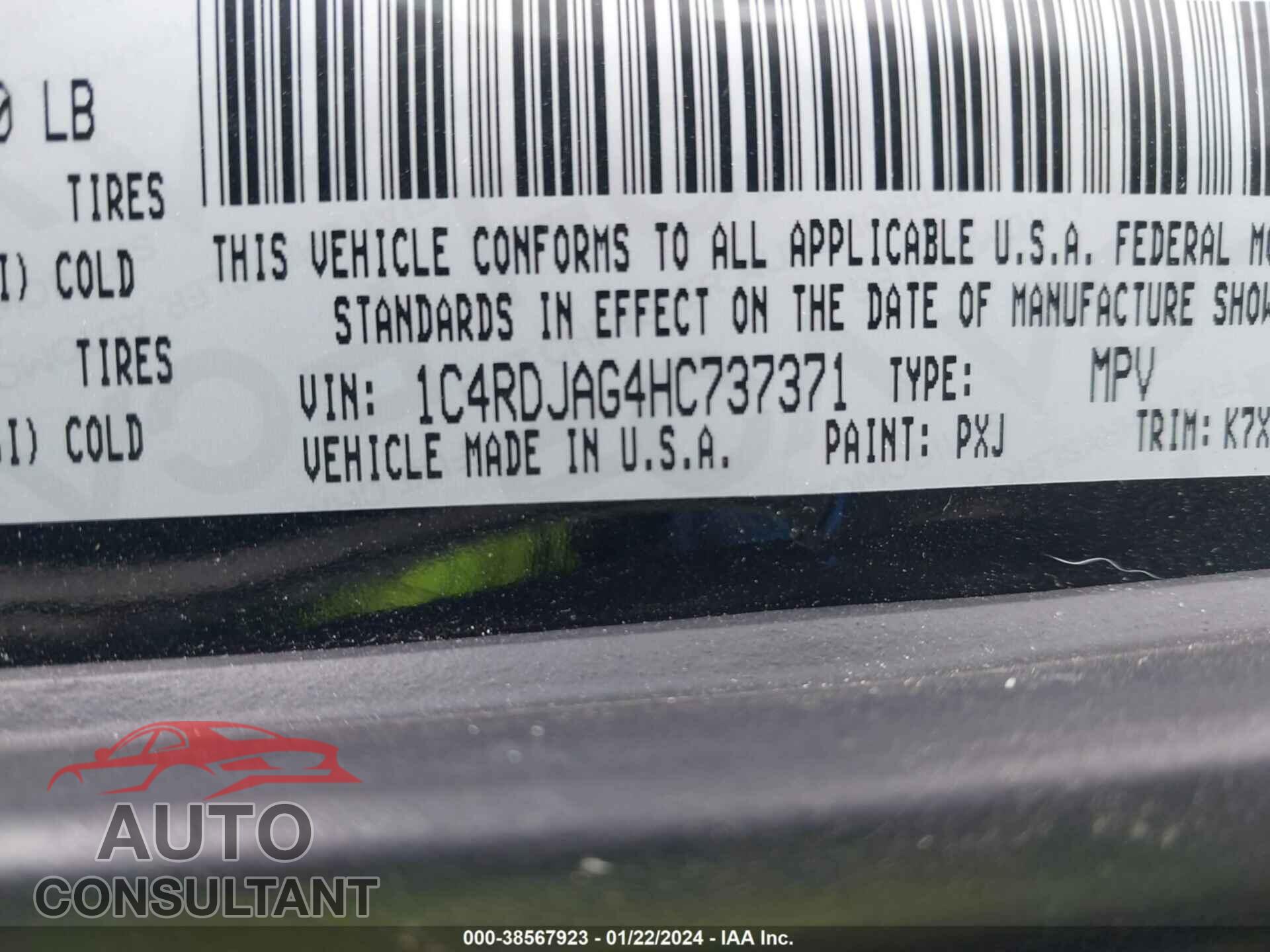 DODGE DURANGO 2017 - 1C4RDJAG4HC737371