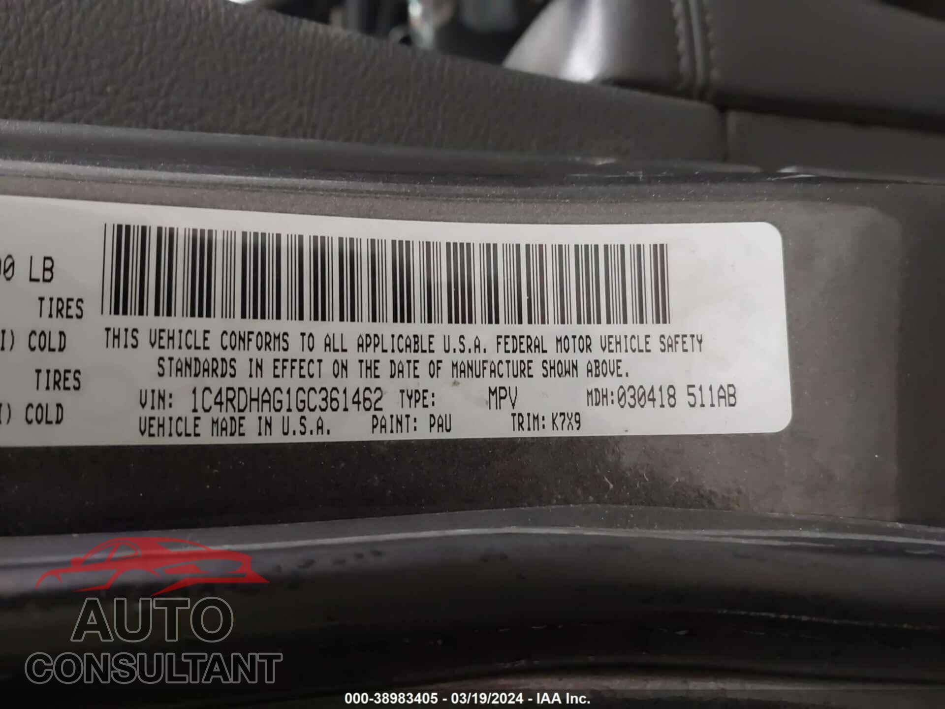 DODGE DURANGO 2016 - 1C4RDHAG1GC361462