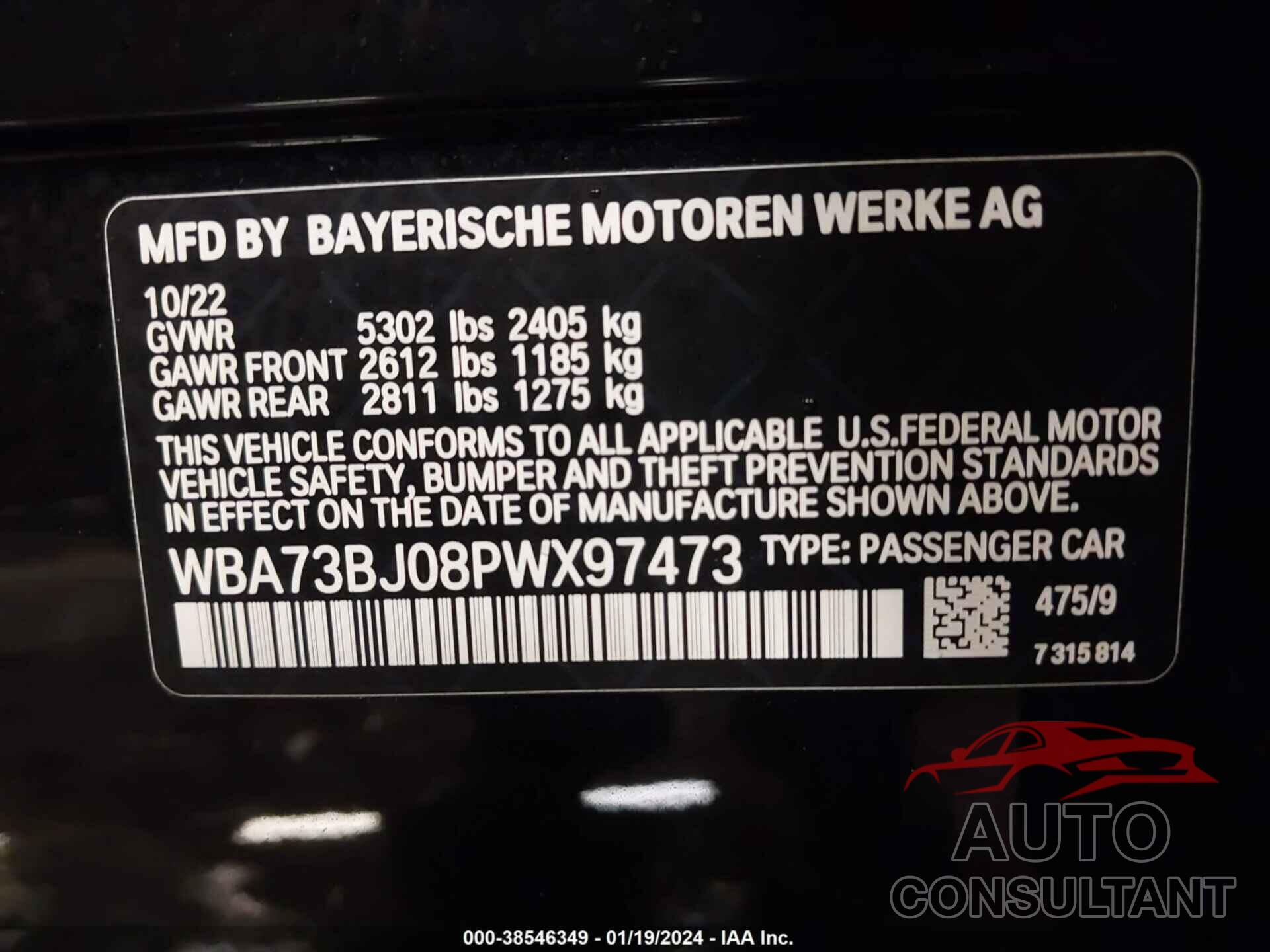 BMW 540I 2023 - WBA73BJ08PWX97473