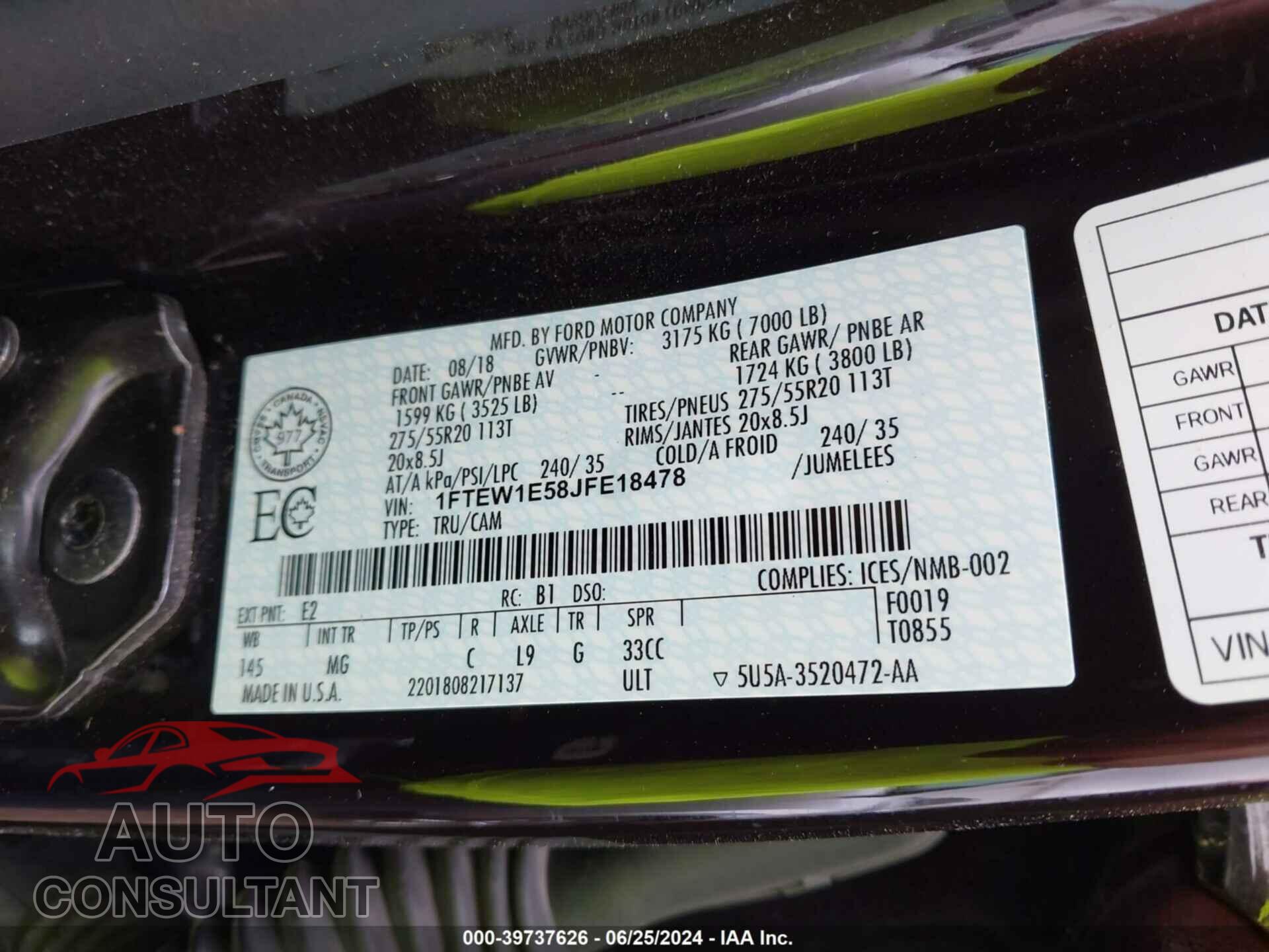 FORD F-150 2018 - 1FTEW1E58JFE18478