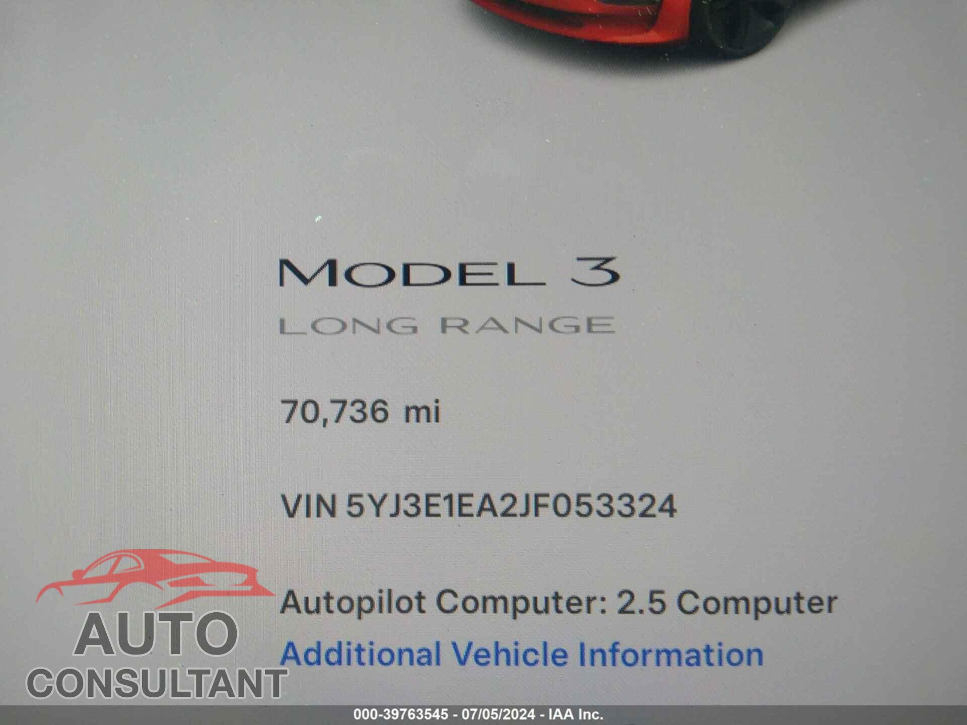 TESLA MODEL 3 2018 - 5YJ3E1EA2JF053324