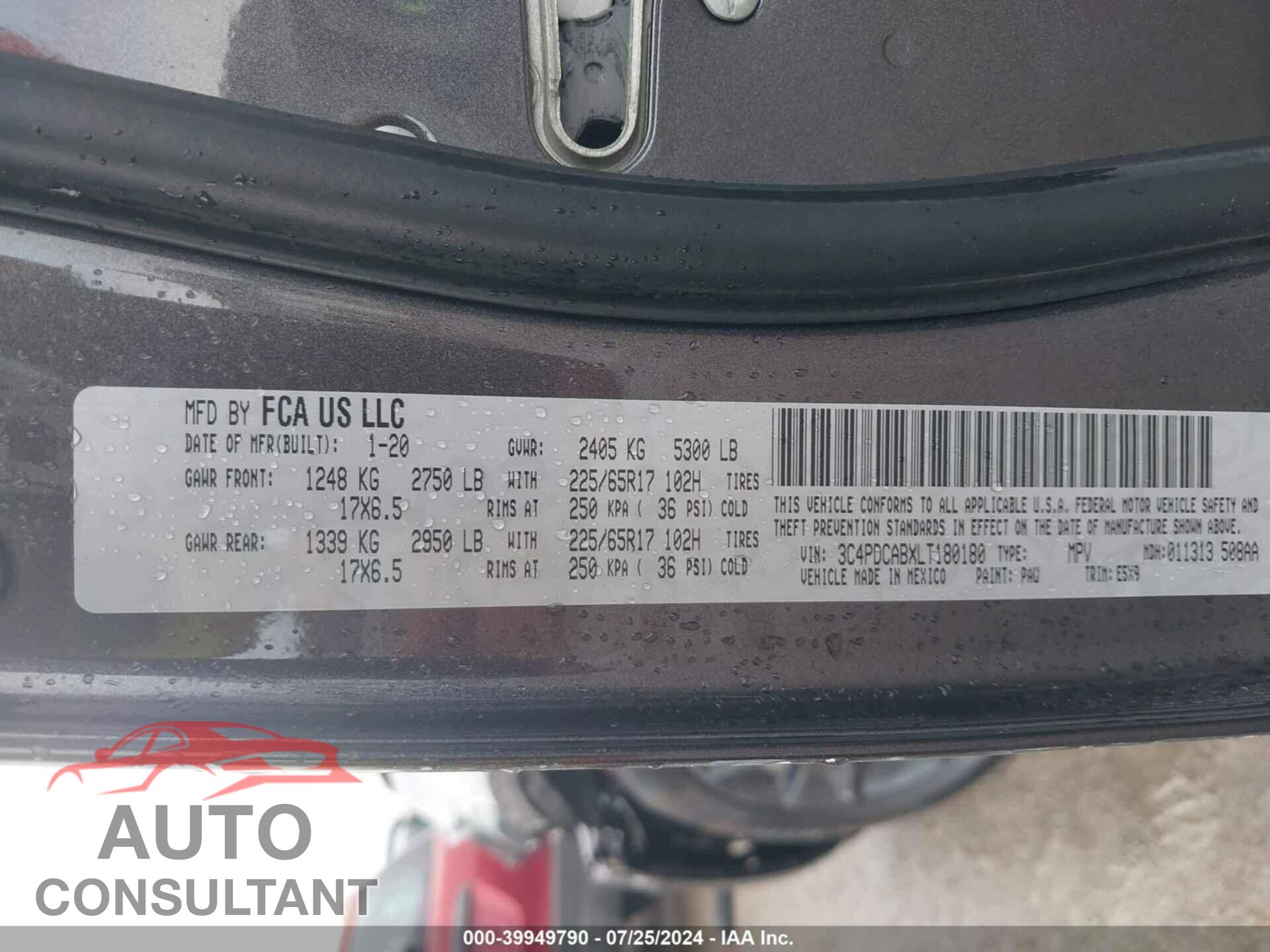 DODGE JOURNEY 2020 - 3C4PDCABXLT180180