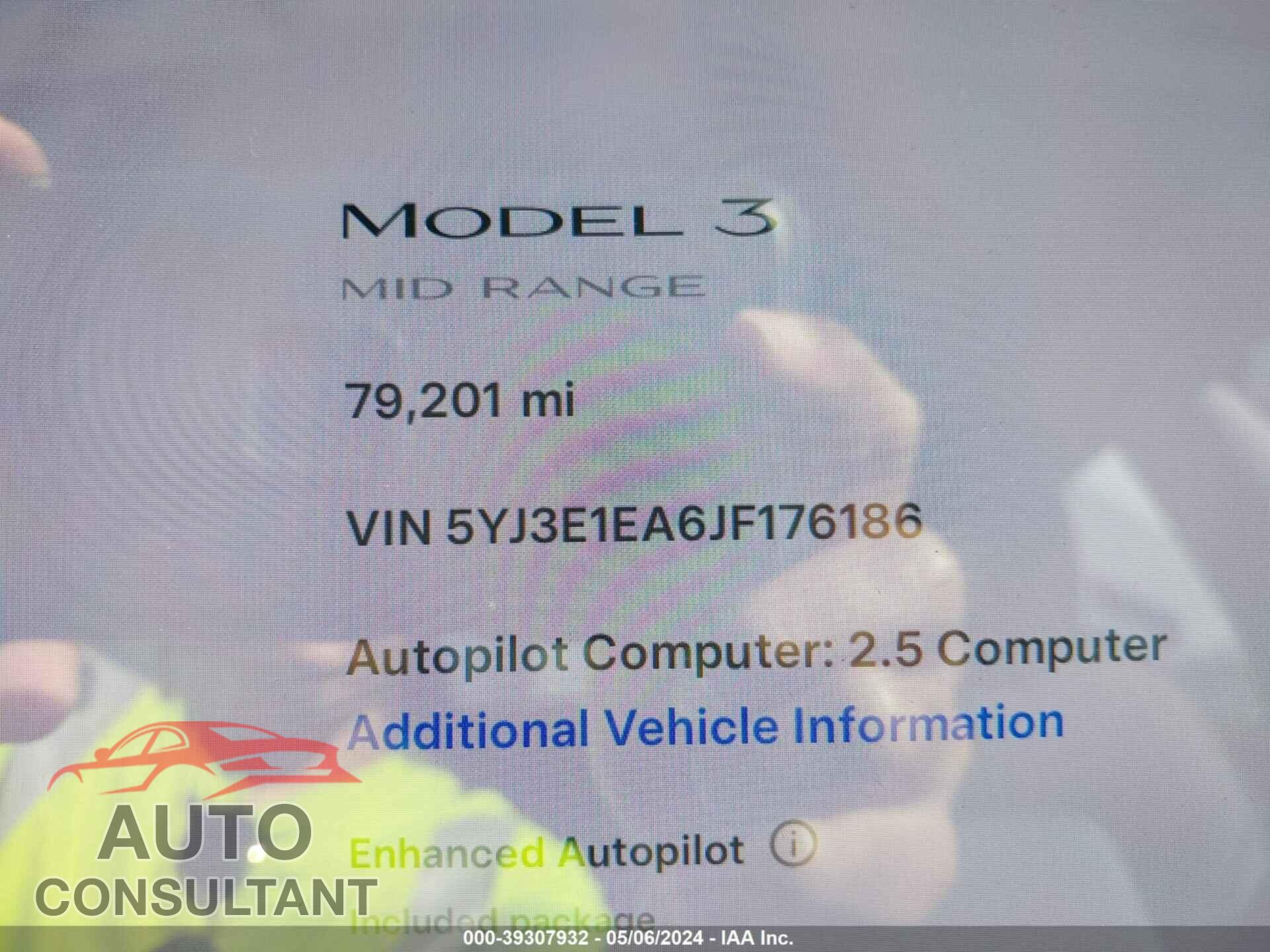 TESLA MODEL 3 2018 - 5YJ3E1EA6JF176186