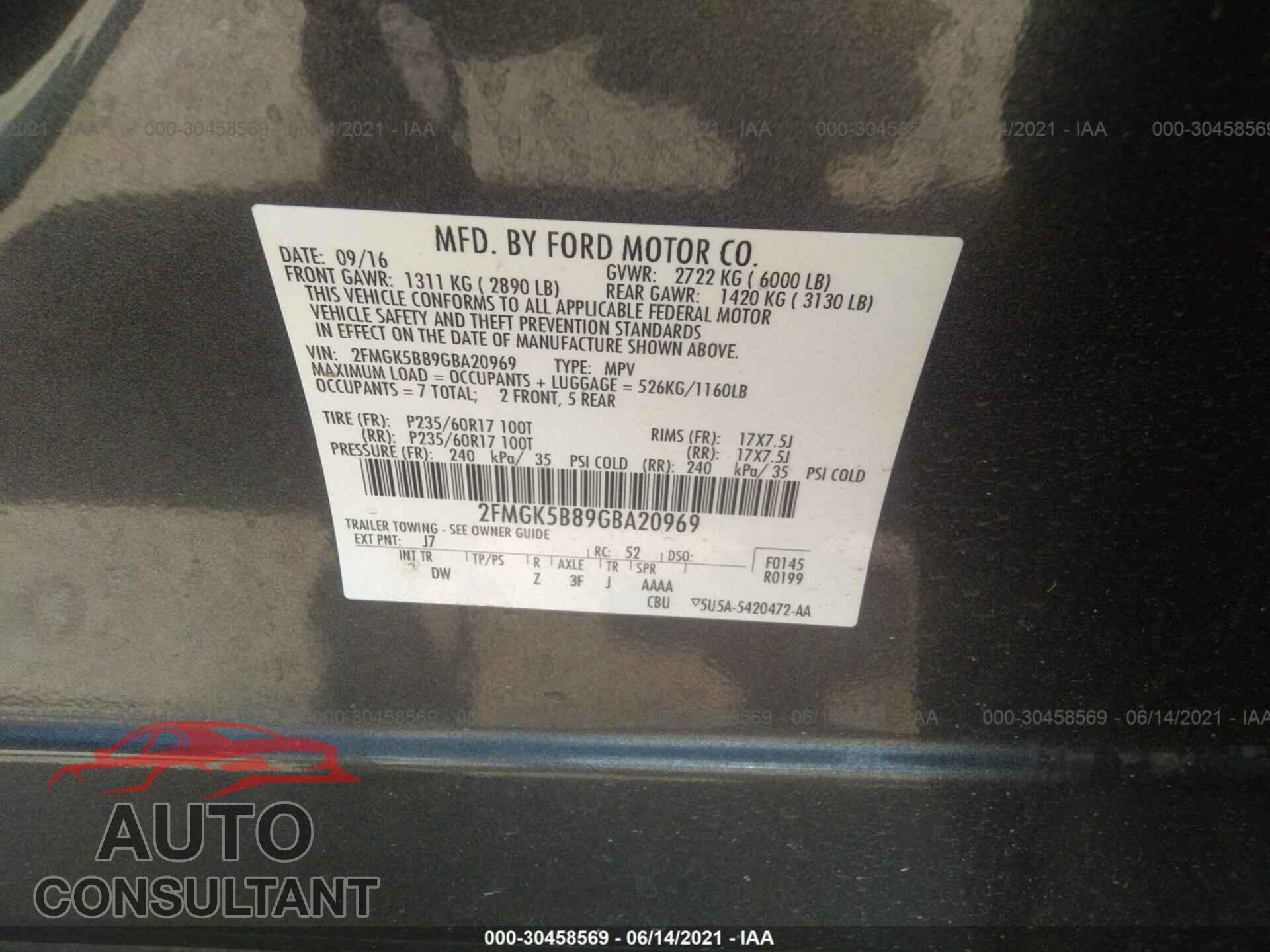 FORD FLEX 2016 - 2FMGK5B89GBA20969