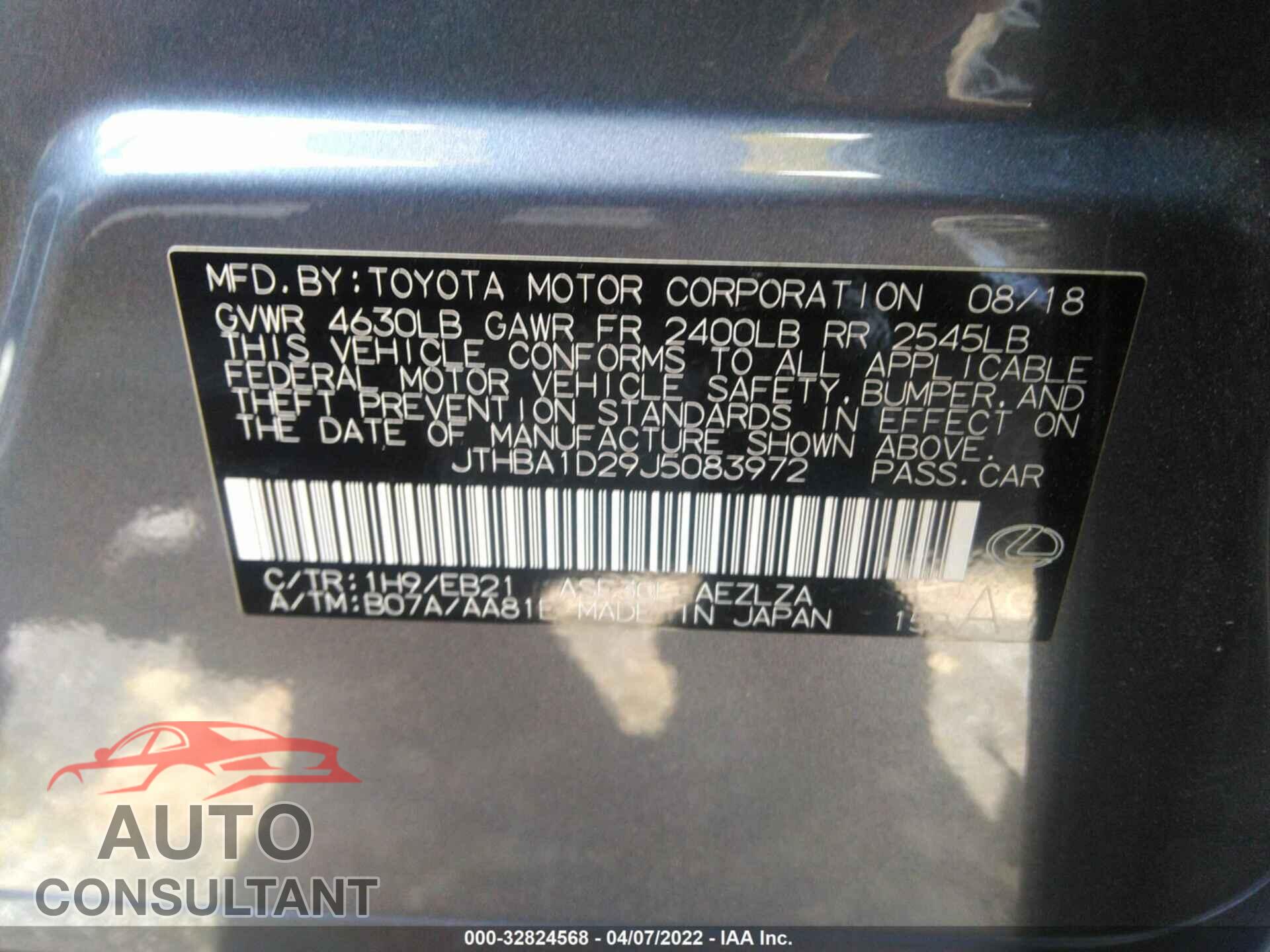 LEXUS IS 2018 - JTHBA1D29J5083972