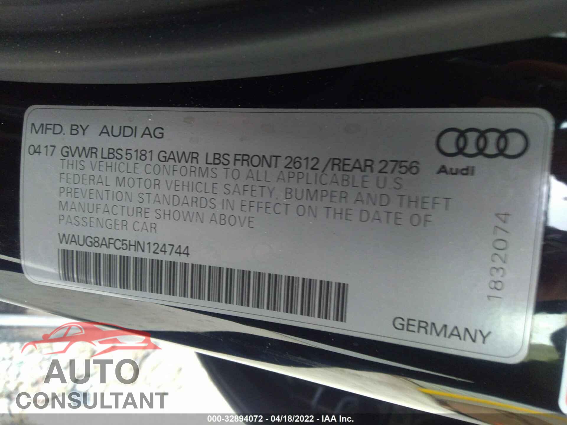 AUDI A6 2017 - WAUG8AFC5HN124744