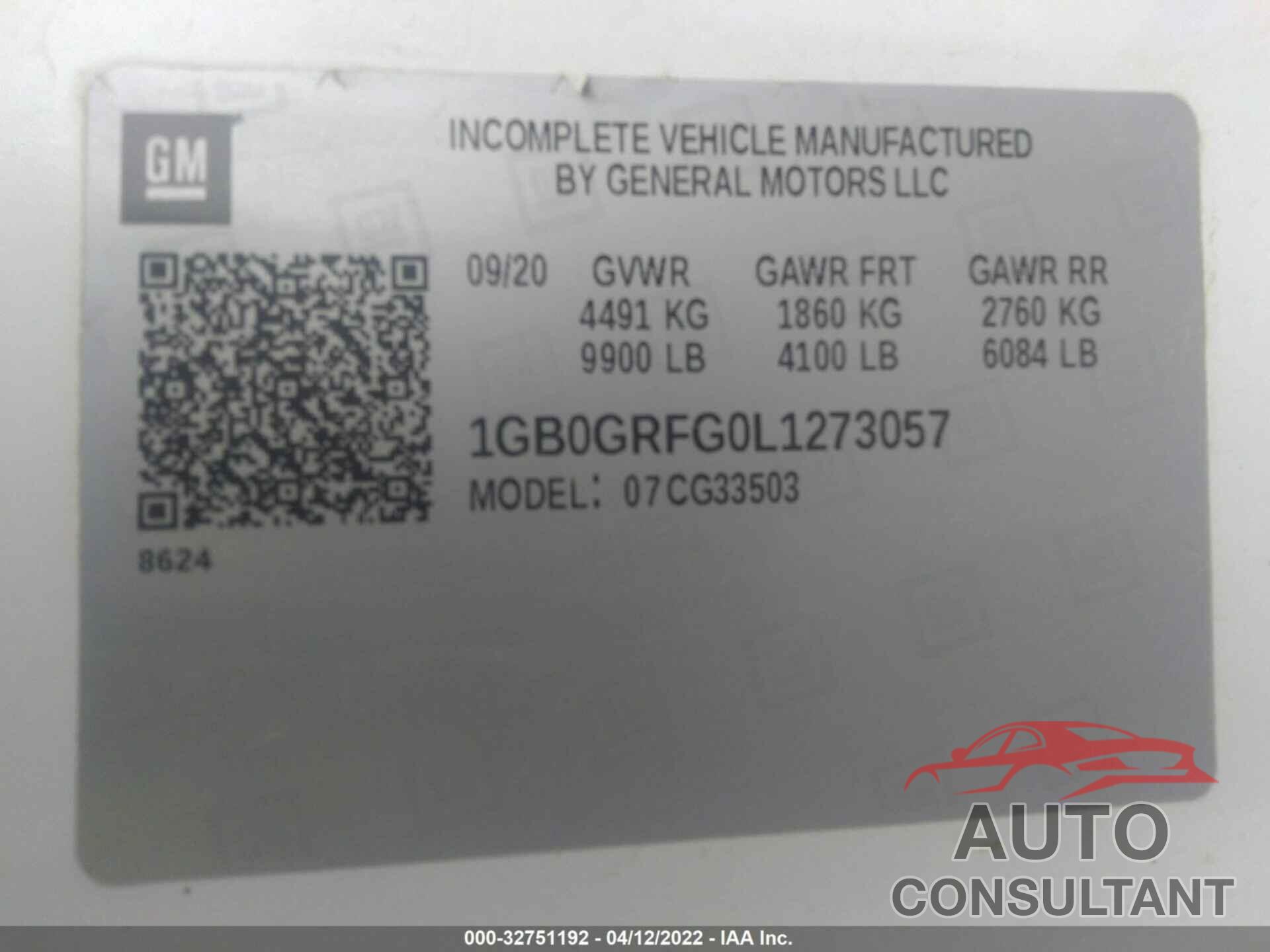 CHEVROLET EXPRESS COMMERCIAL 2020 - 1GB0GRFG0L1273057