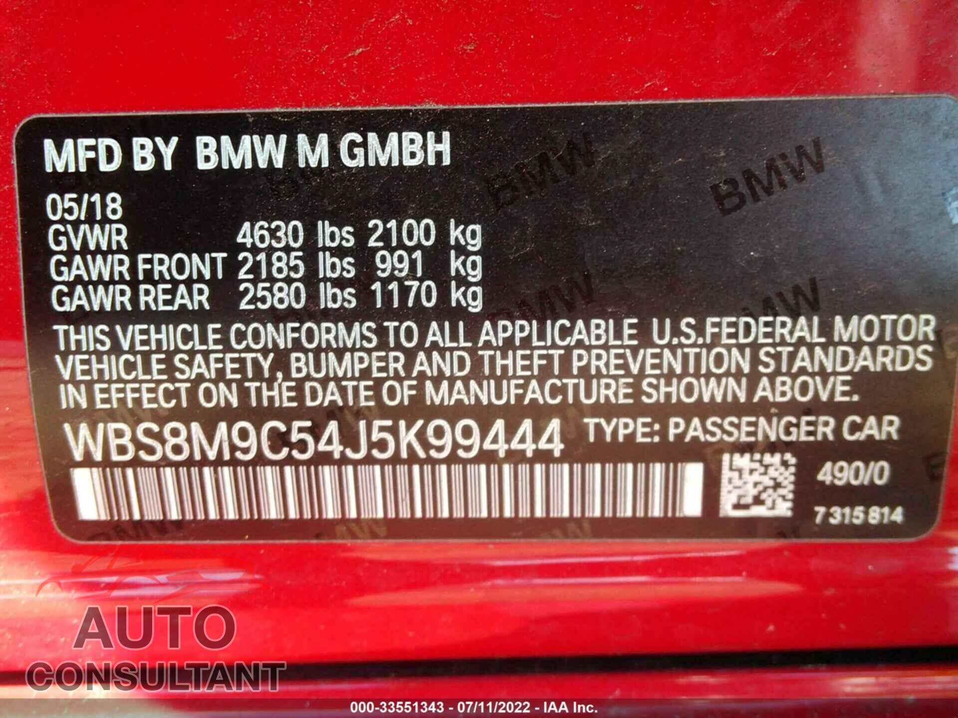 BMW M3 2018 - WBS8M9C54J5K99444