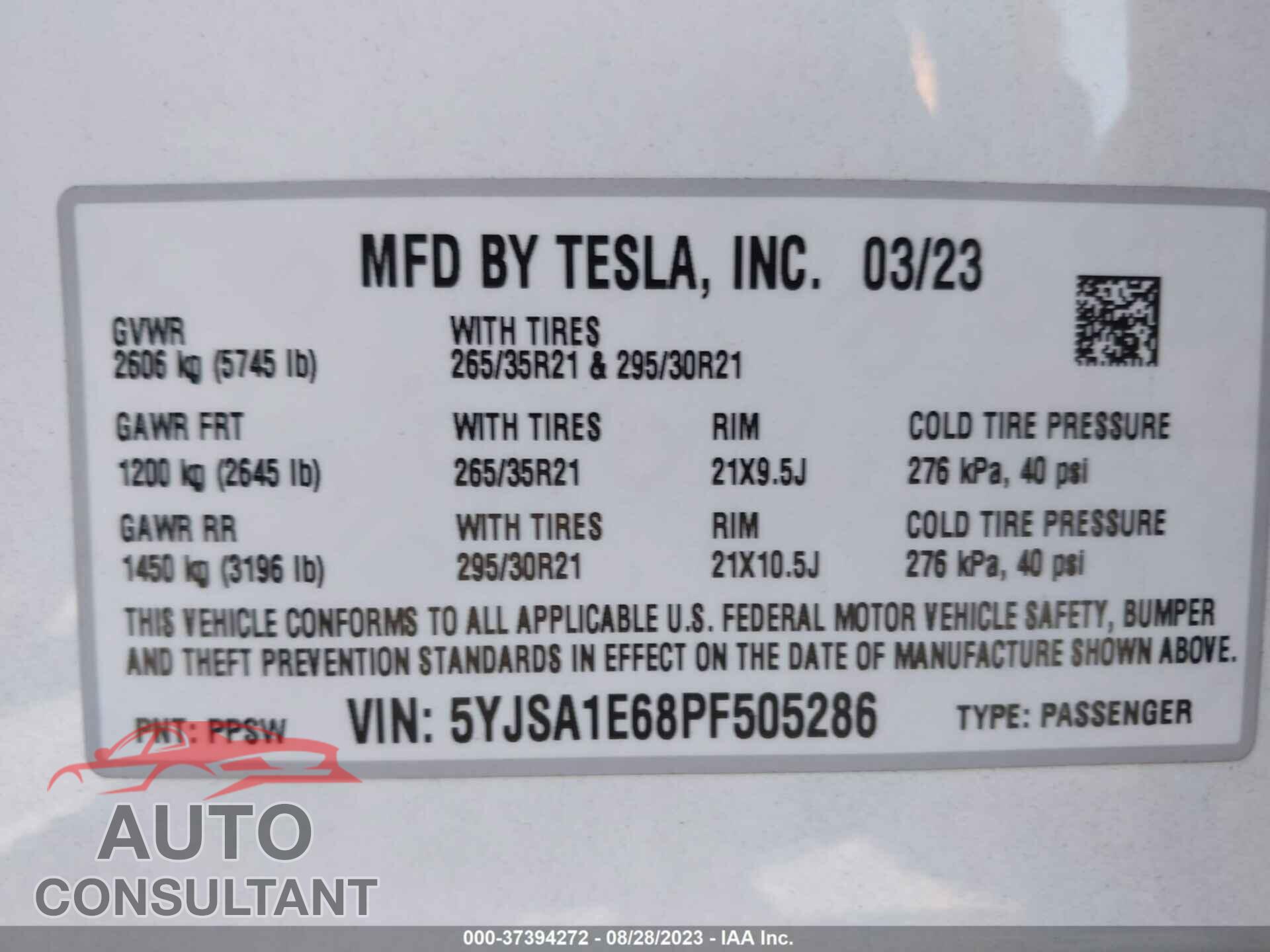 TESLA MODEL S 2023 - 5YJSA1E68PF505286