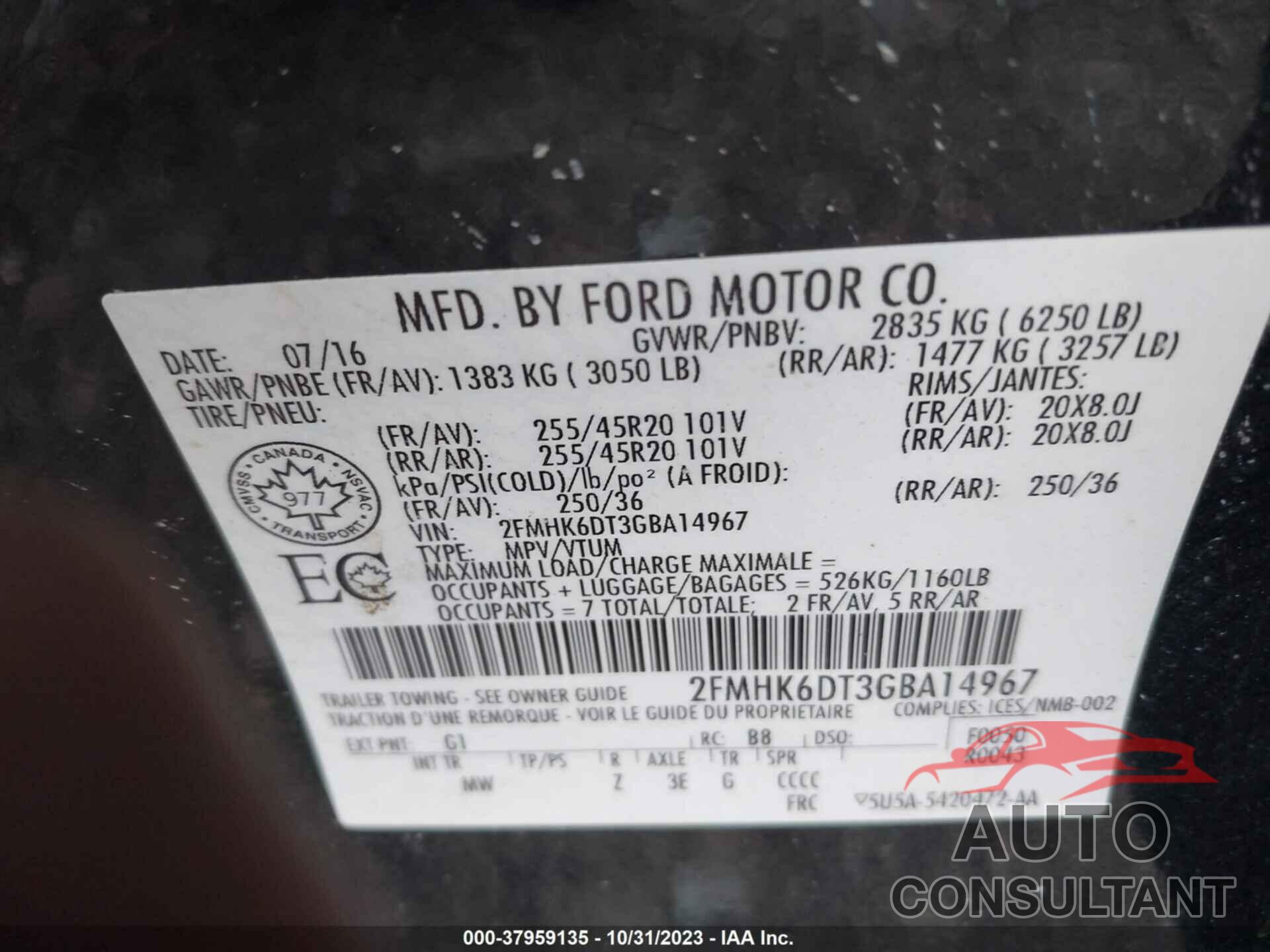 FORD FLEX 2016 - 2FMHK6DT3GBA14967