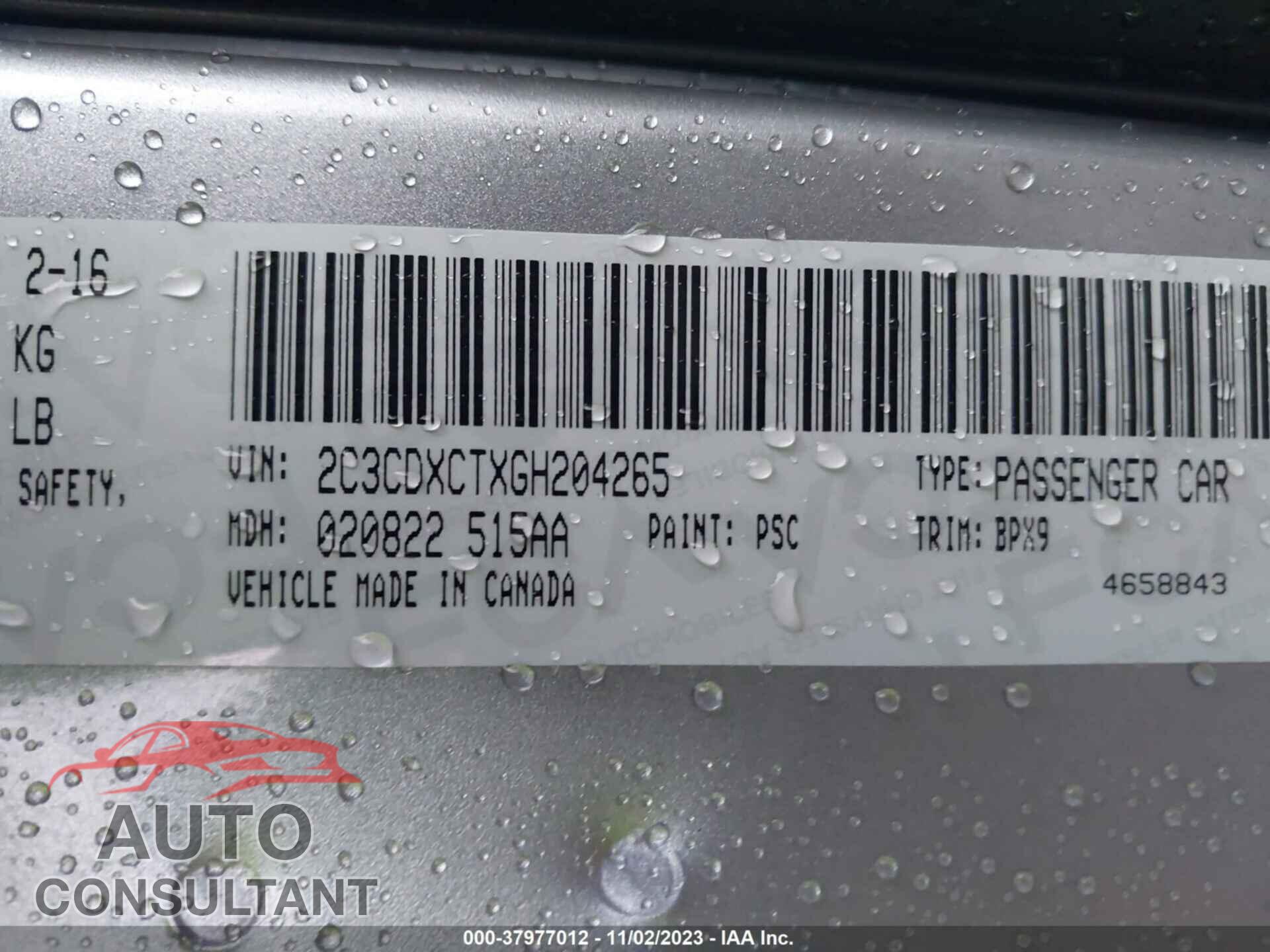 DODGE CHARGER 2016 - 2C3CDXCTXGH204265