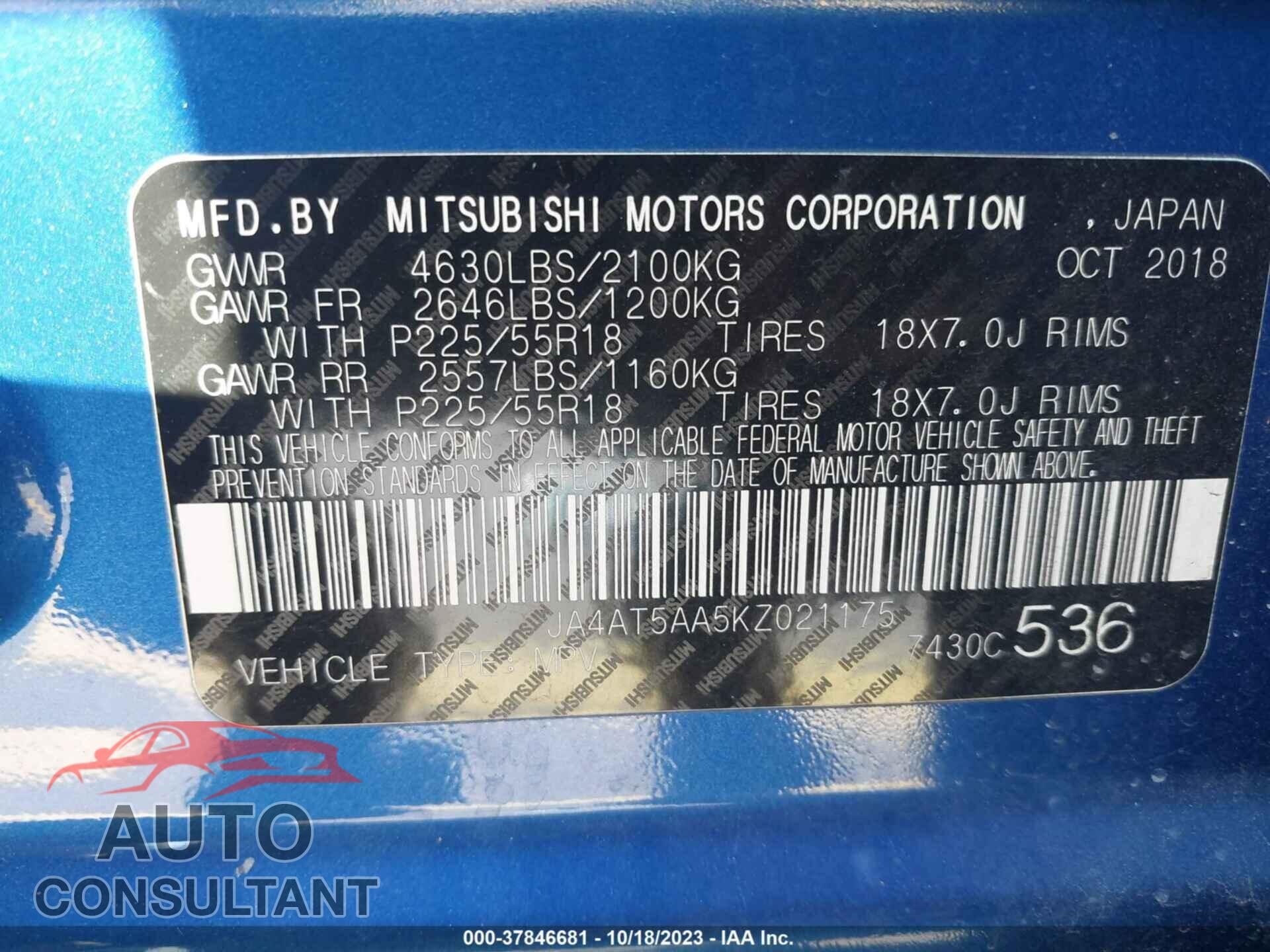 MITSUBISHI ECLIPSE CROSS 2019 - JA4AT5AA5KZ021175