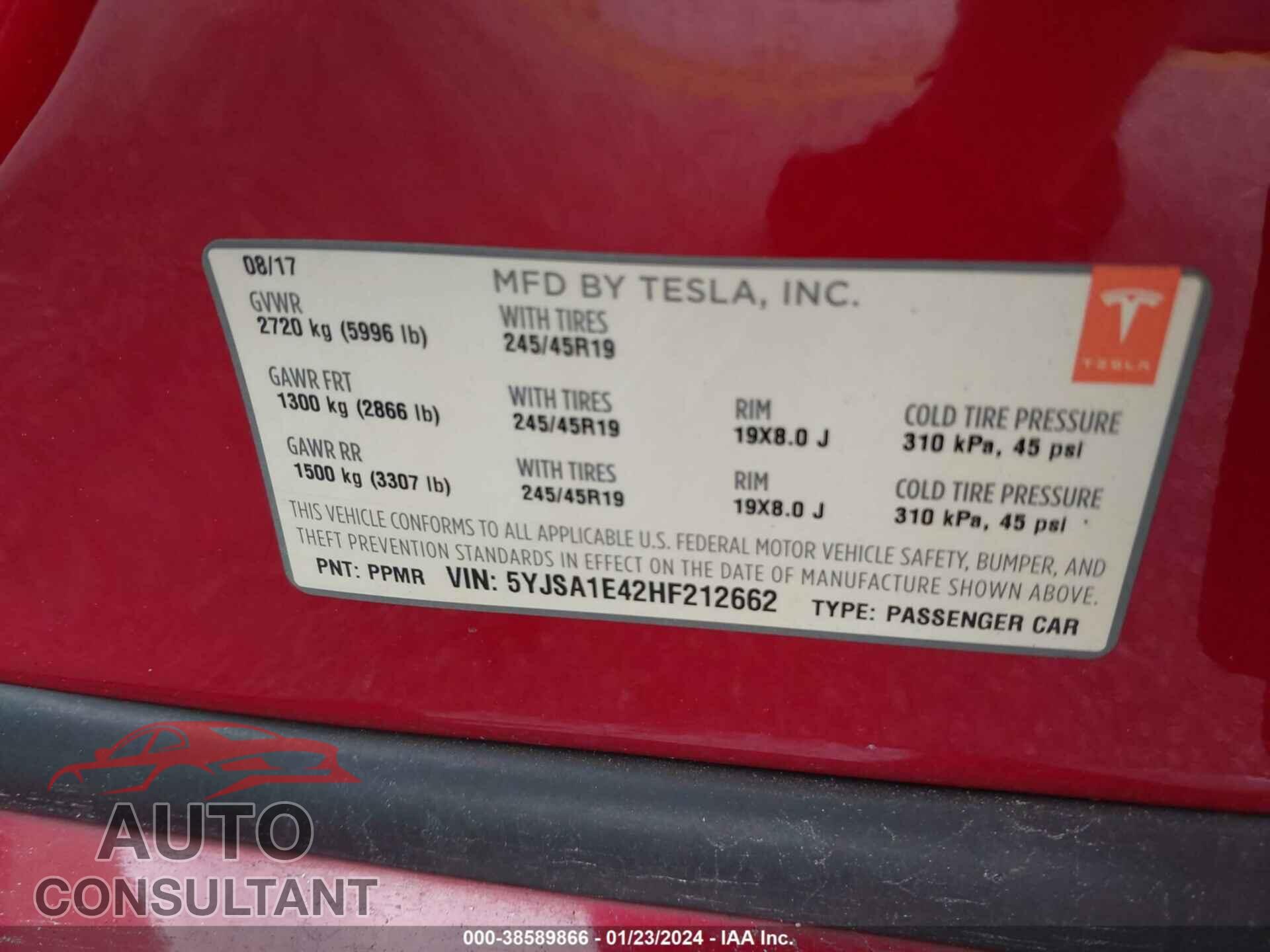 TESLA MODEL S 2017 - 5YJSA1E42HF212662