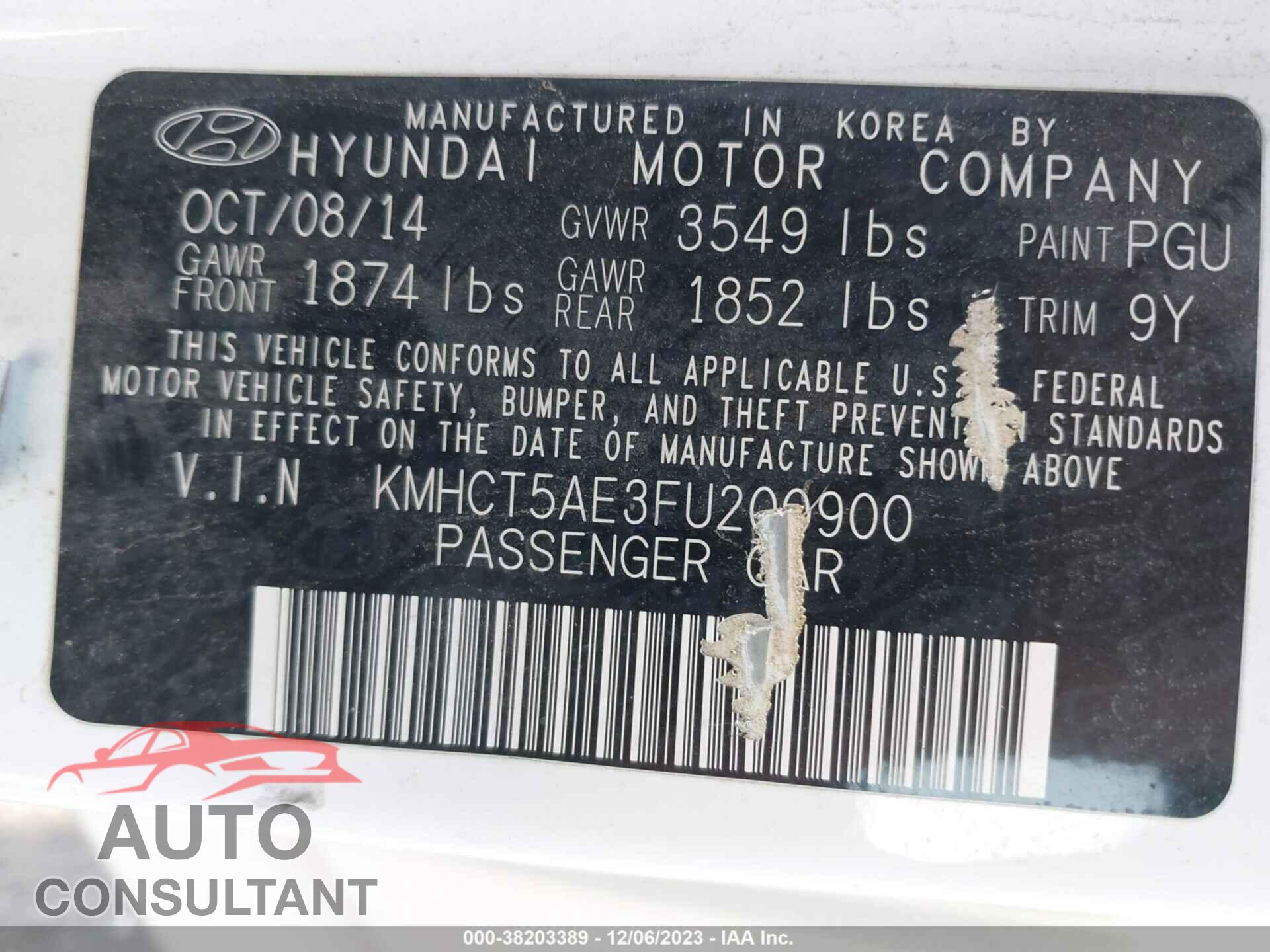 HYUNDAI ACCENT 2015 - KMHCT5AE3FU200900