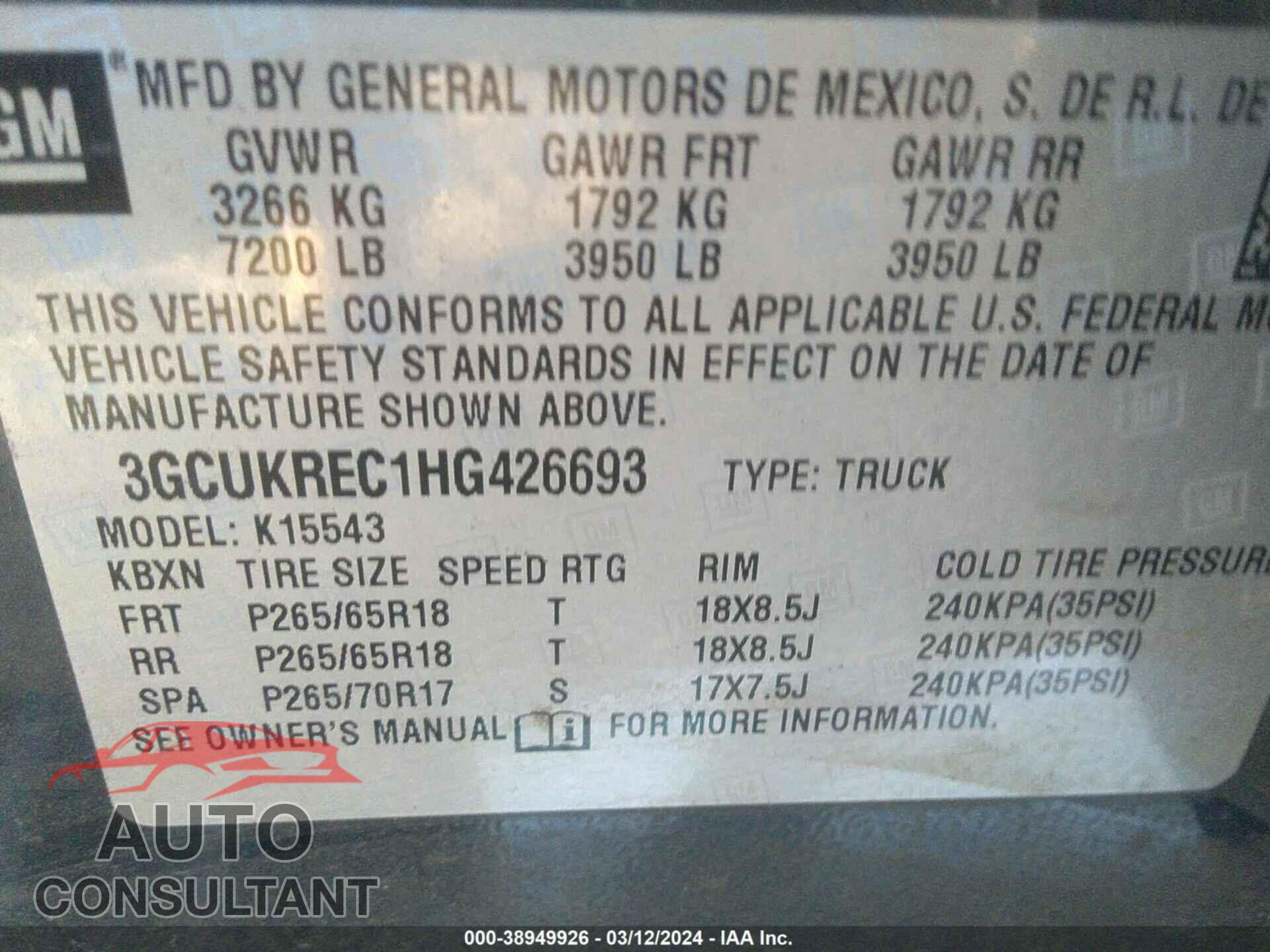 CHEVROLET SILVERADO 2017 - 3GCUKREC1HG426693