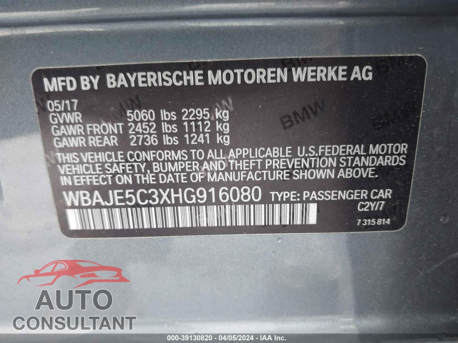 BMW 540 2017 - WBAJE5C3XHG916080
