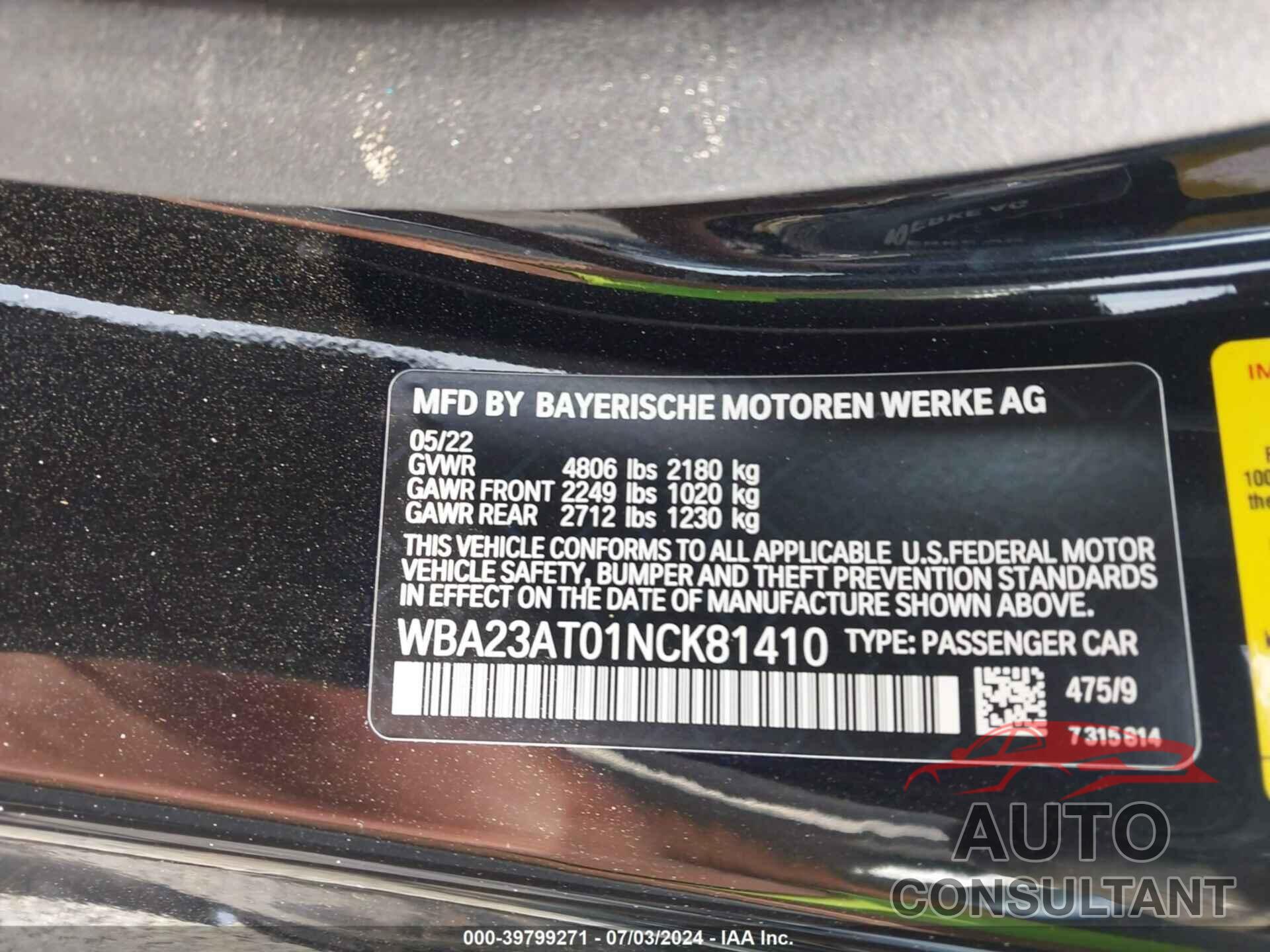 BMW 430I 2022 - WBA23AT01NCK81410