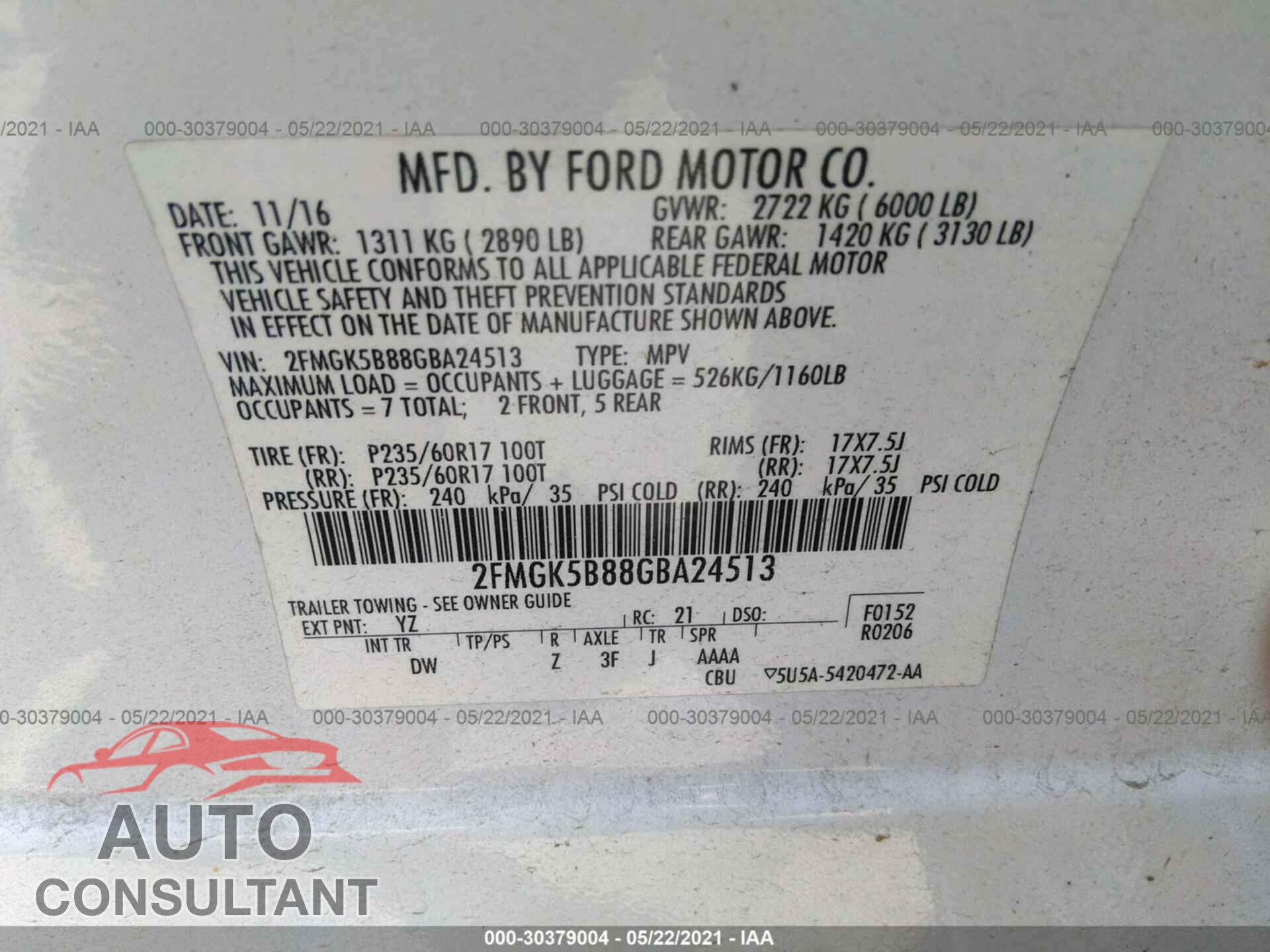FORD FLEX 2016 - 2FMGK5B88GBA24513