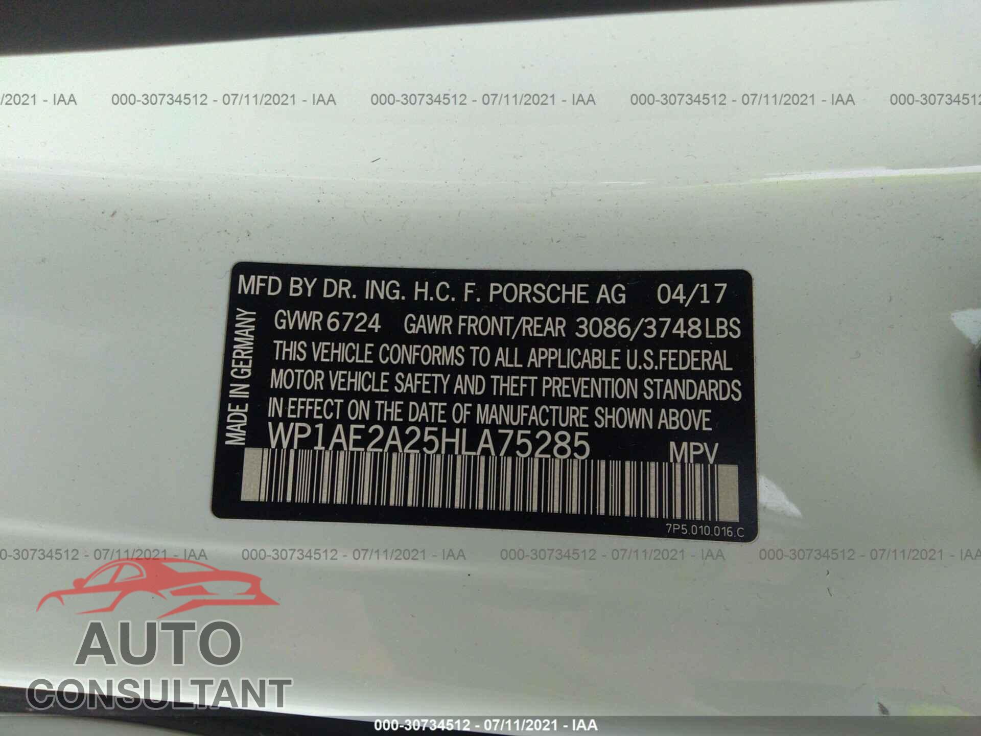 PORSCHE CAYENNE 2017 - WP1AE2A25HLA75285