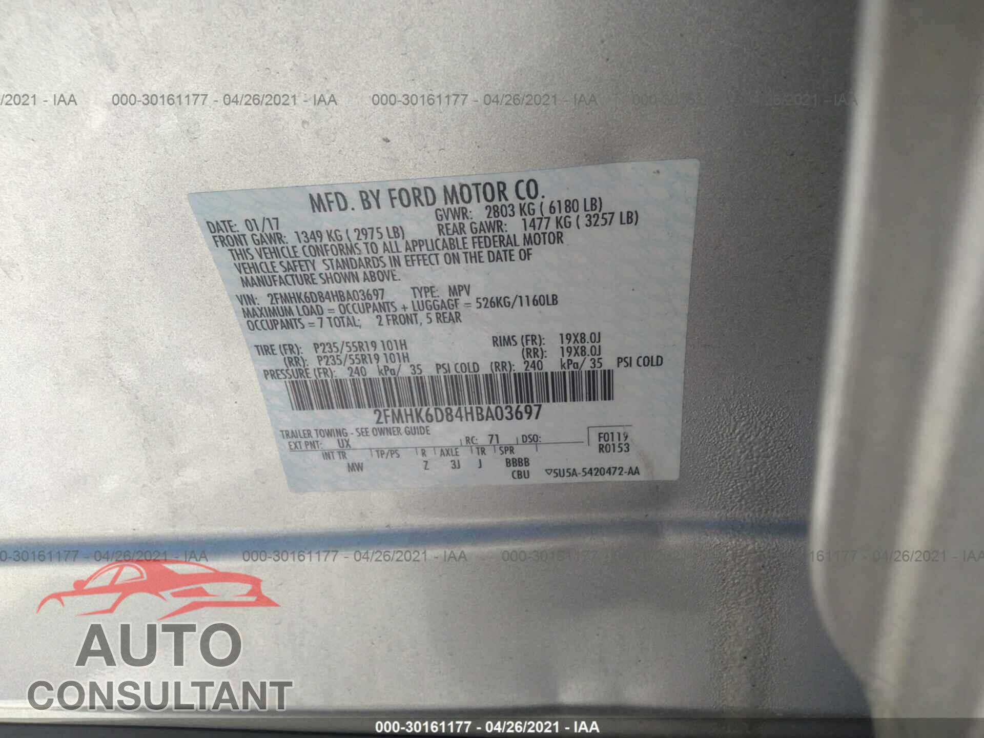 FORD FLEX 2017 - 2FMHK6D84HBA03697