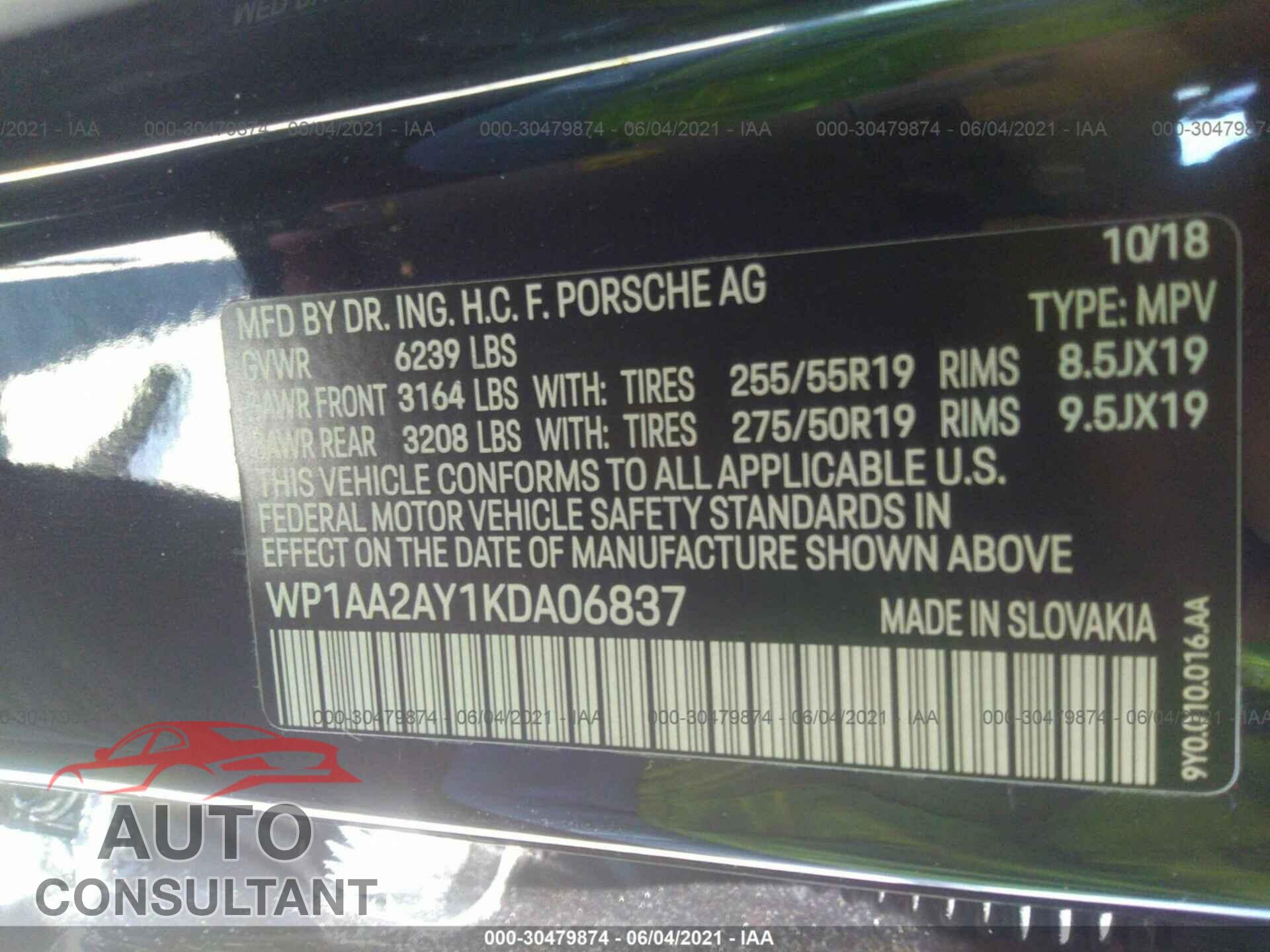 PORSCHE CAYENNE 2019 - WP1AA2AY1KDA06837