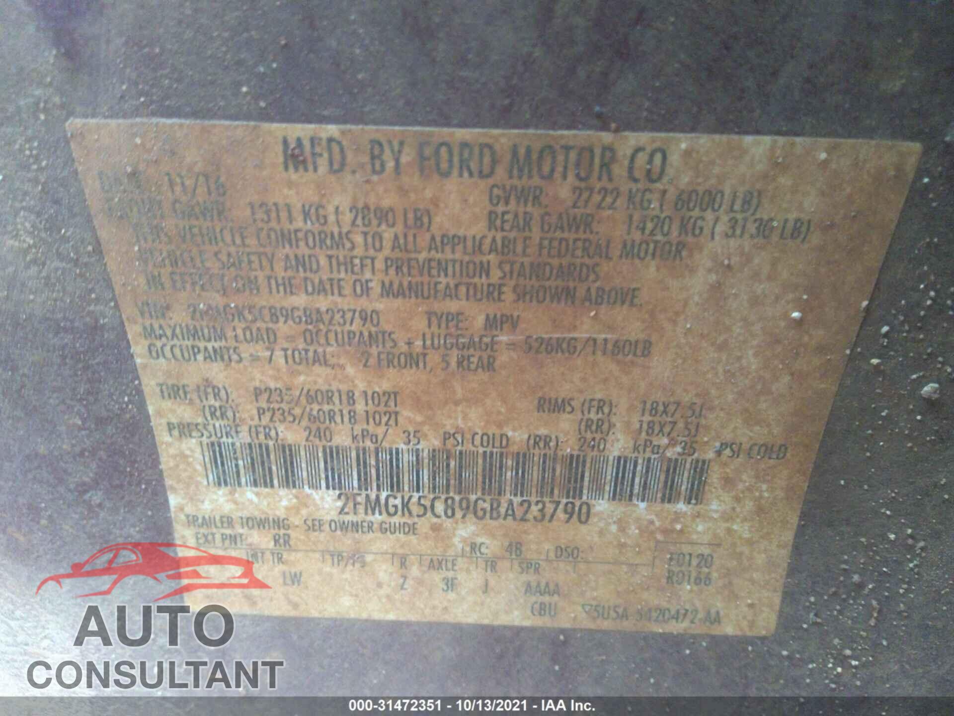 FORD FLEX 2016 - 2FMGK5C89GBA23790
