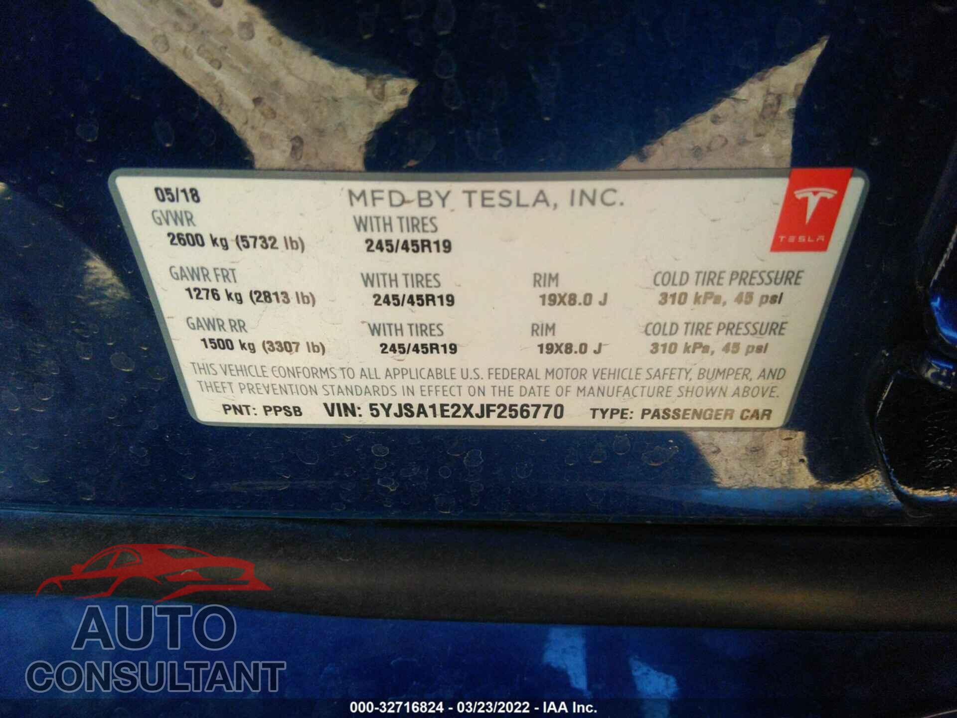 TESLA MODEL S 2018 - 5YJSA1E2XJF256770