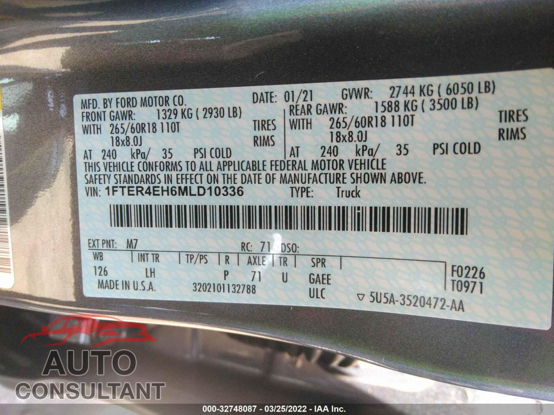 FORD RANGER 2021 - 1FTER4EH6MLD10336