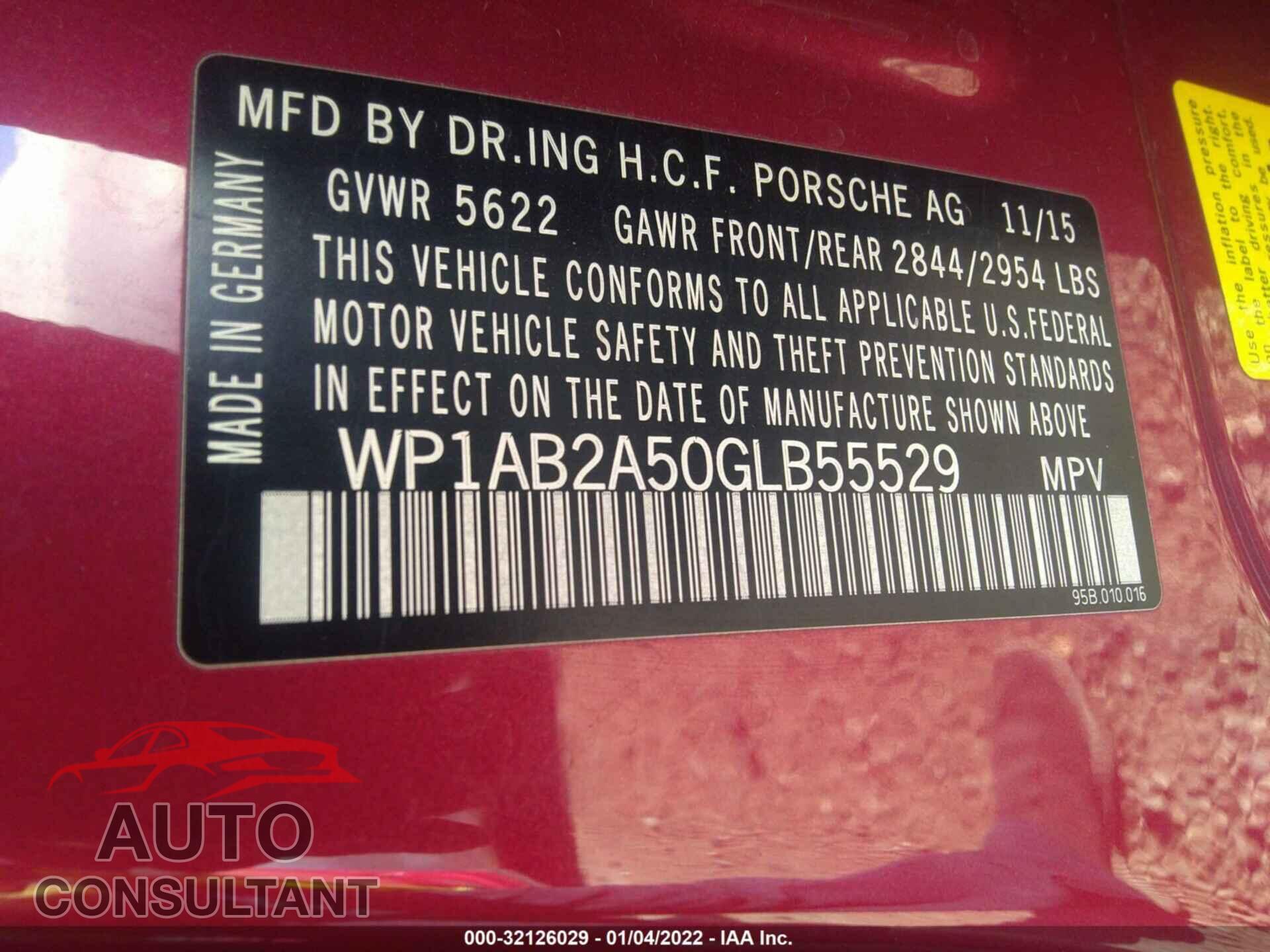 PORSCHE MACAN 2016 - WP1AB2A50GLB55529