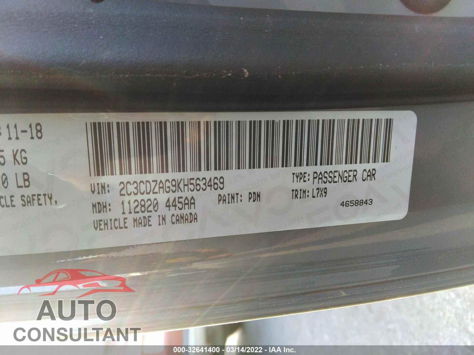 DODGE CHALLENGER 2019 - 2C3CDZAG9KH563469