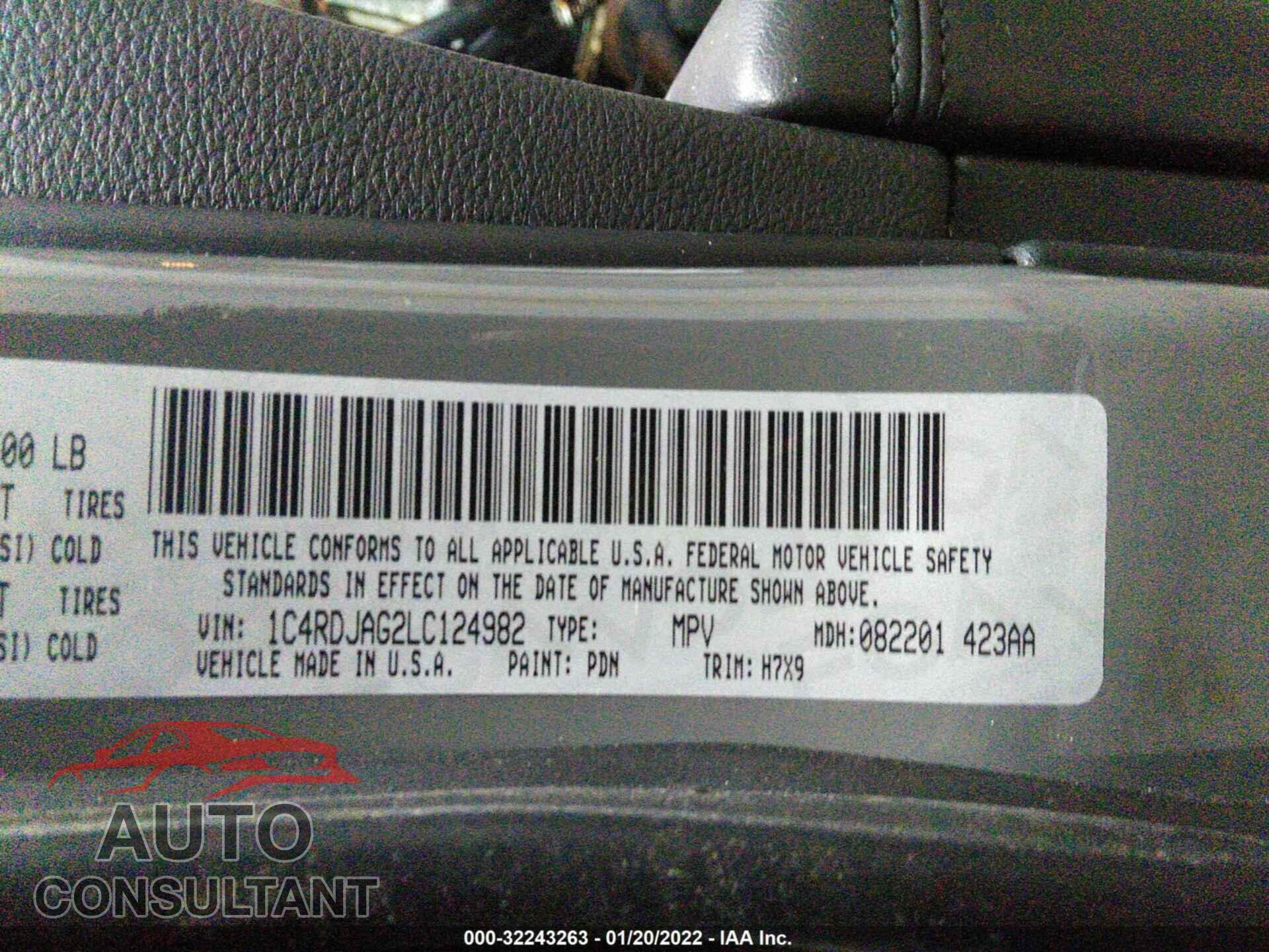 DODGE DURANGO 2020 - 1C4RDJAG2LC124982