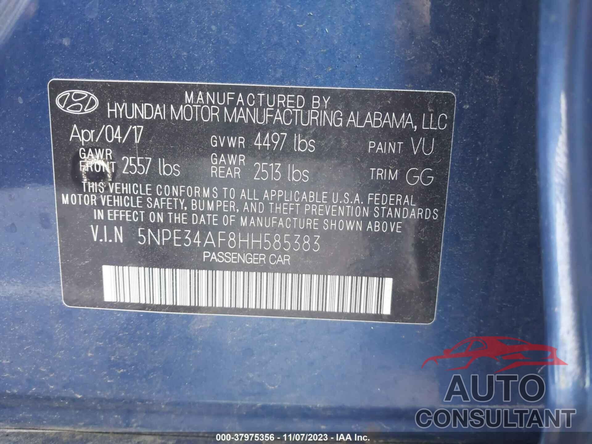 HYUNDAI SONATA 2017 - 5NPE34AF8HH585383