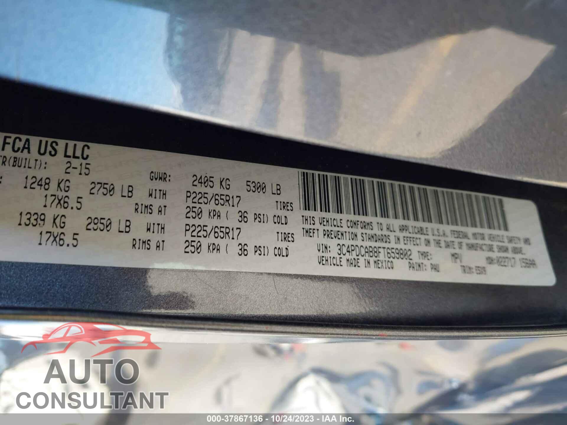 DODGE JOURNEY 2015 - 3C4PDCAB8FT659802