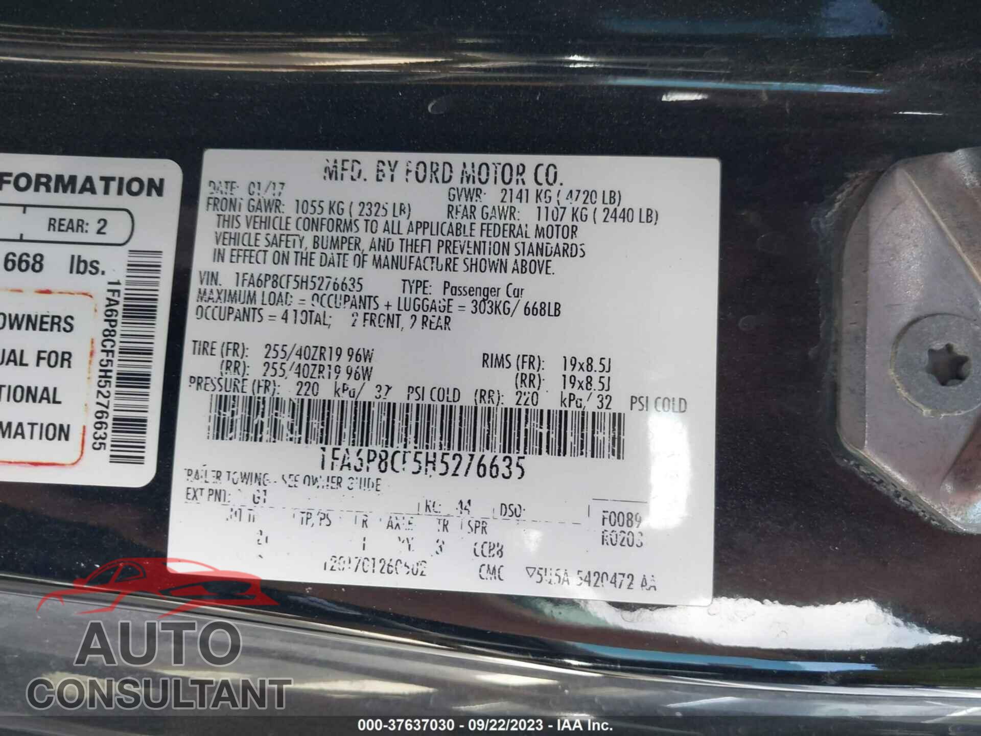 FORD MUSTANG 2017 - 1FA6P8CF5H5276635