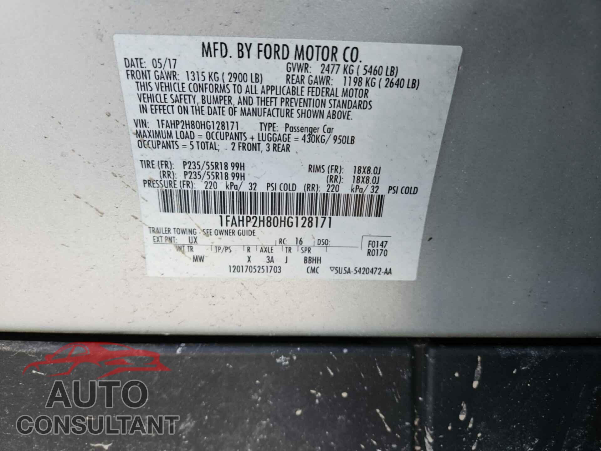 FORD TAURUS 2017 - 1FAHP2H80HG128171
