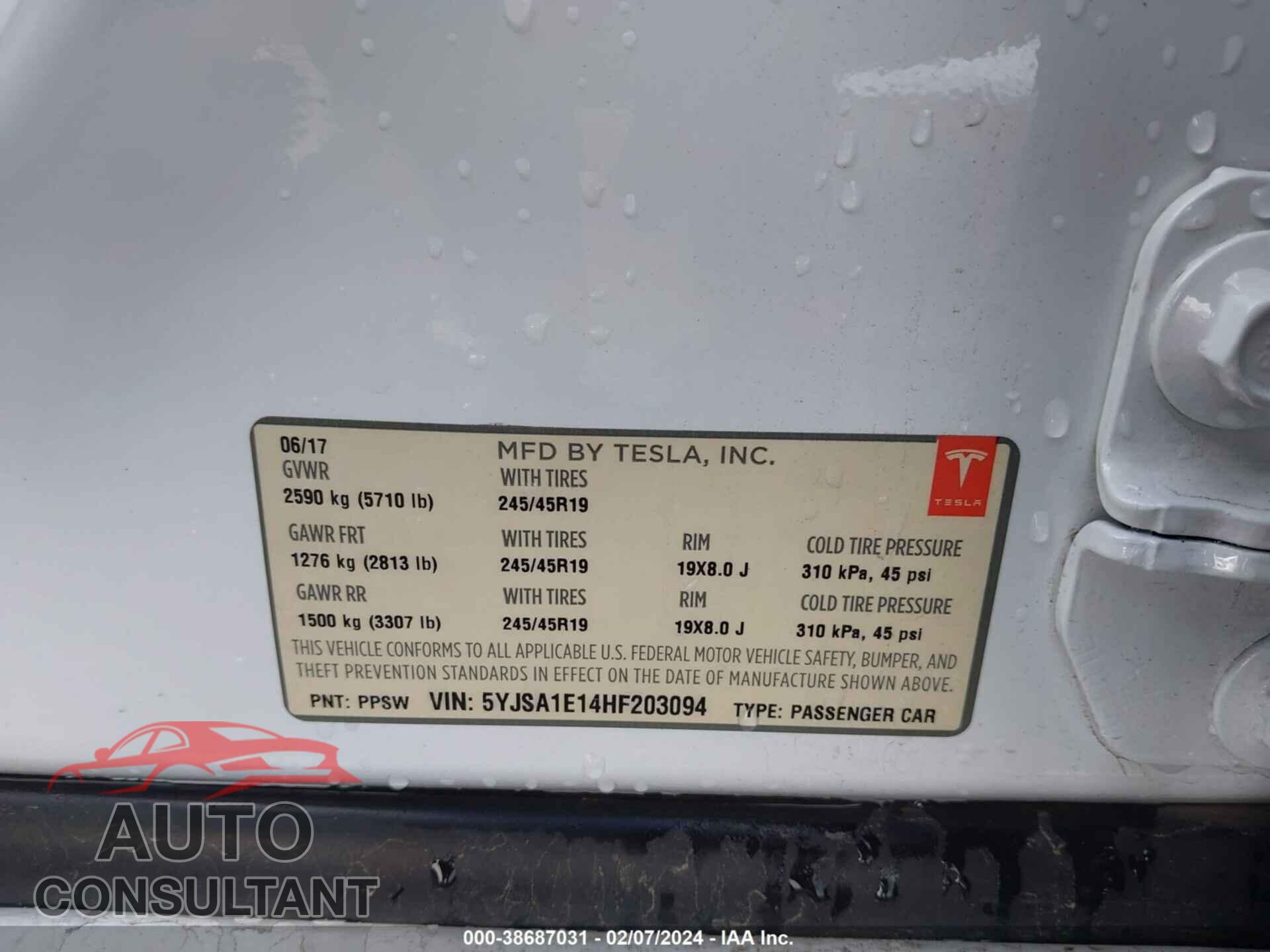 TESLA MODEL S 2017 - 5YJSA1E14HF203094