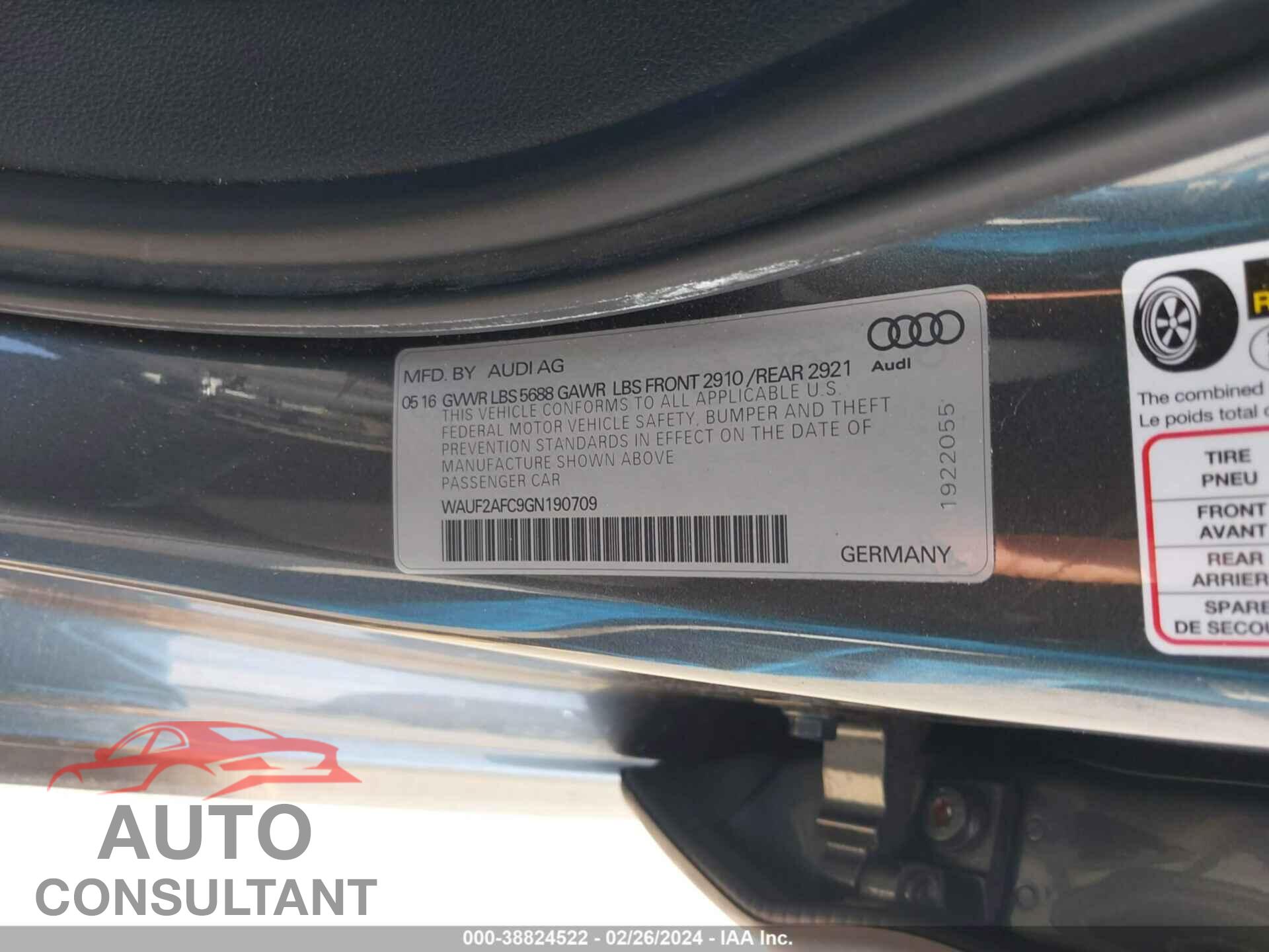 AUDI S6 2016 - WAUF2AFC9GN190709