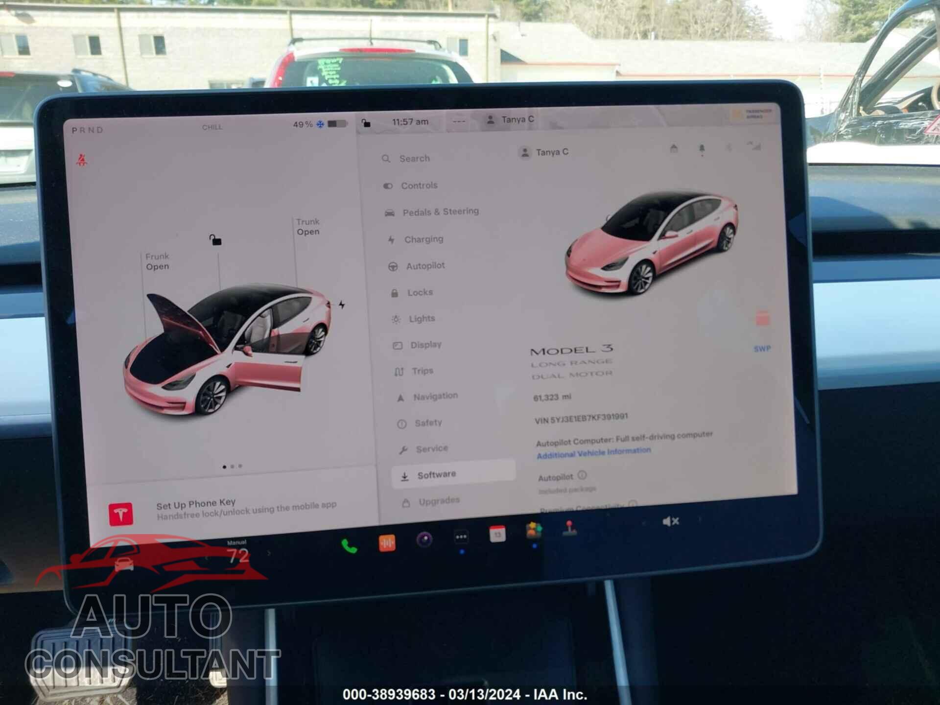 TESLA MODEL 3 2019 - 5YJ3E1EB7KF391991