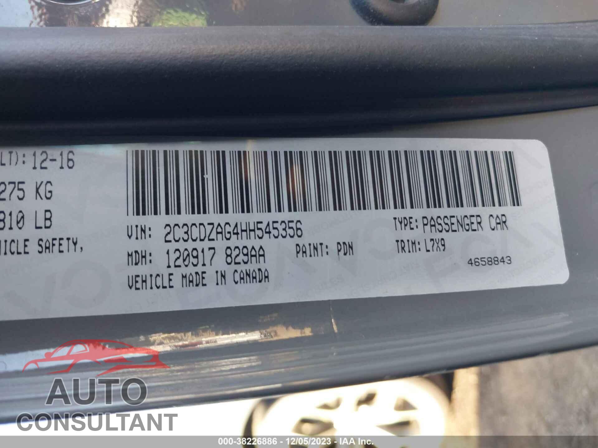 DODGE CHALLENGER 2017 - 2C3CDZAG4HH545356